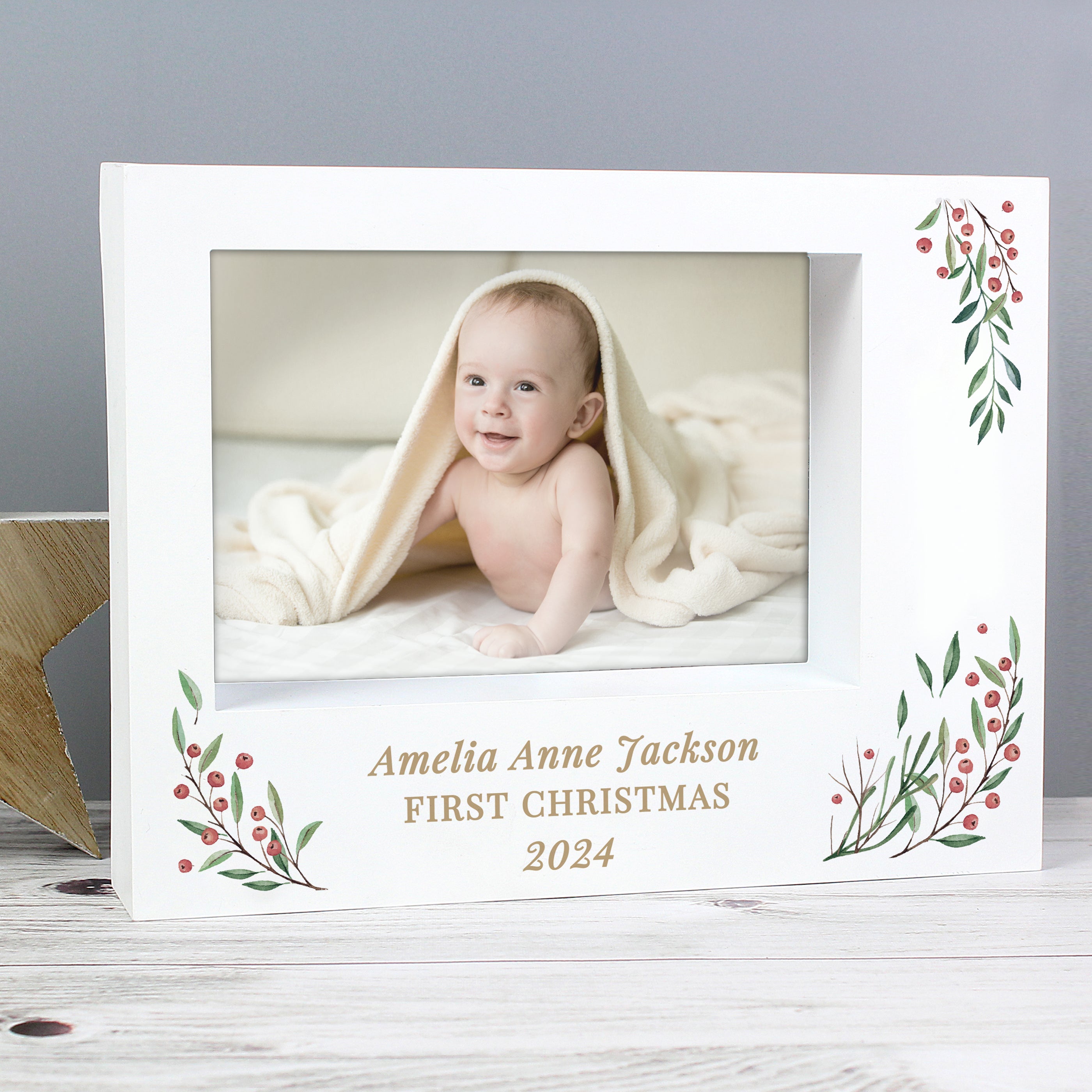 Personalised Christmas Foliage 5x7 Box Photo Frame