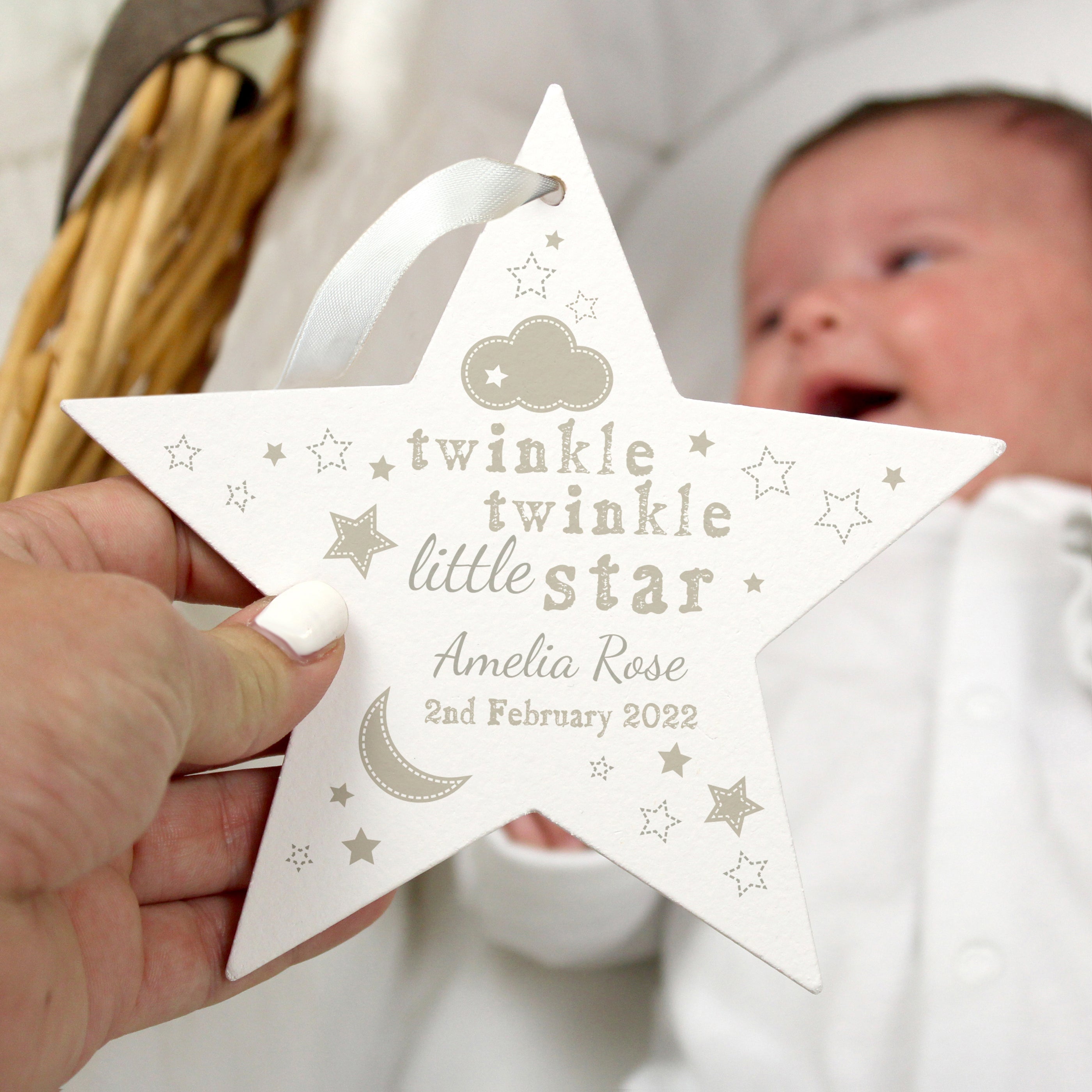 Personalised Twinkle Twinkle Wooden Star Decoration