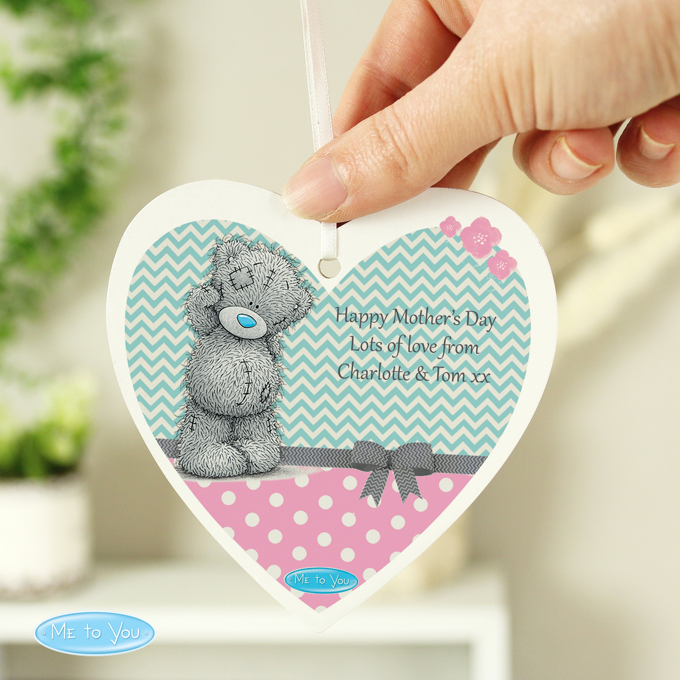 Personalised Me To You Pastel Polka Dot for Her Wooden Heart Decoration