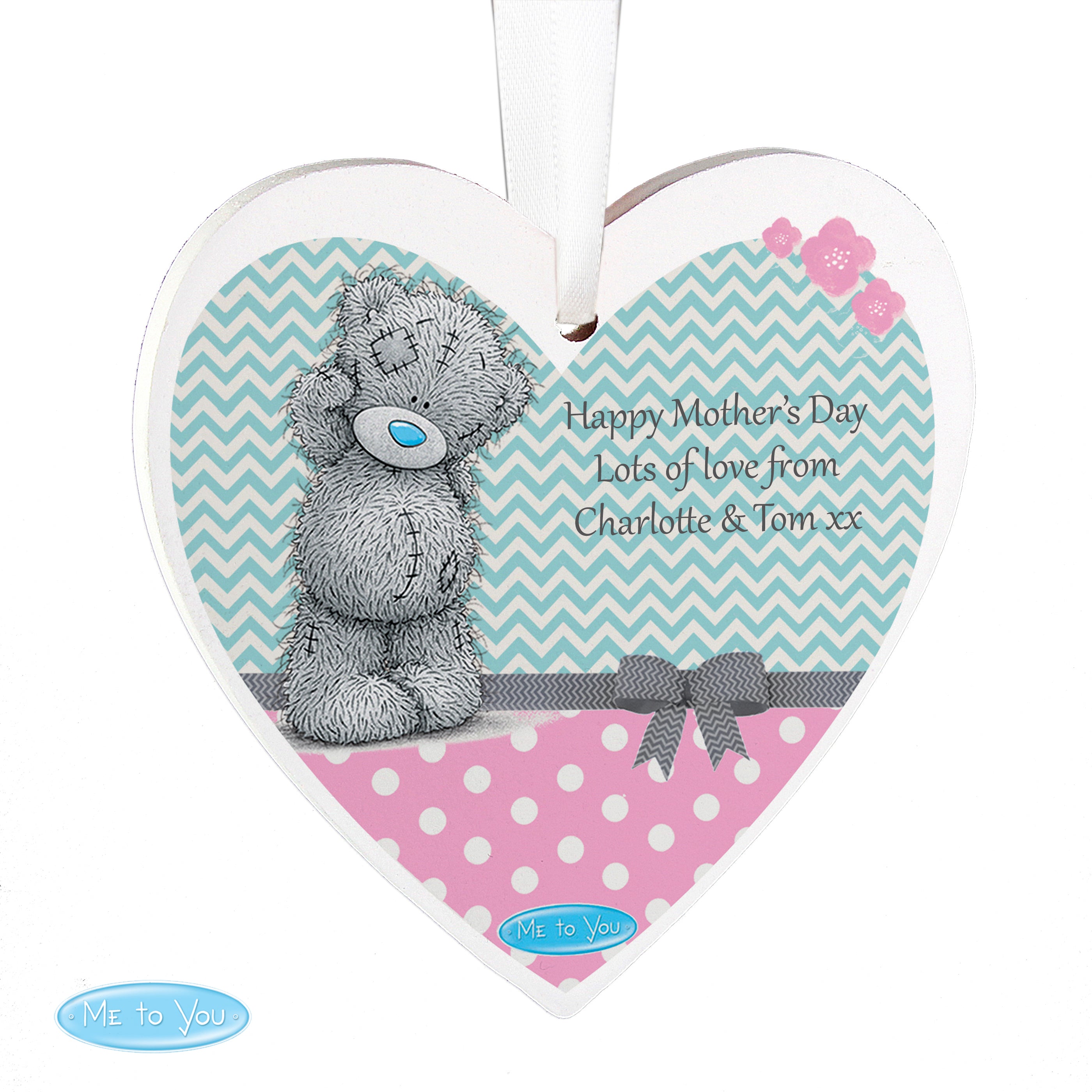 Personalised Me To You Pastel Polka Dot for Her Wooden Heart Decoration