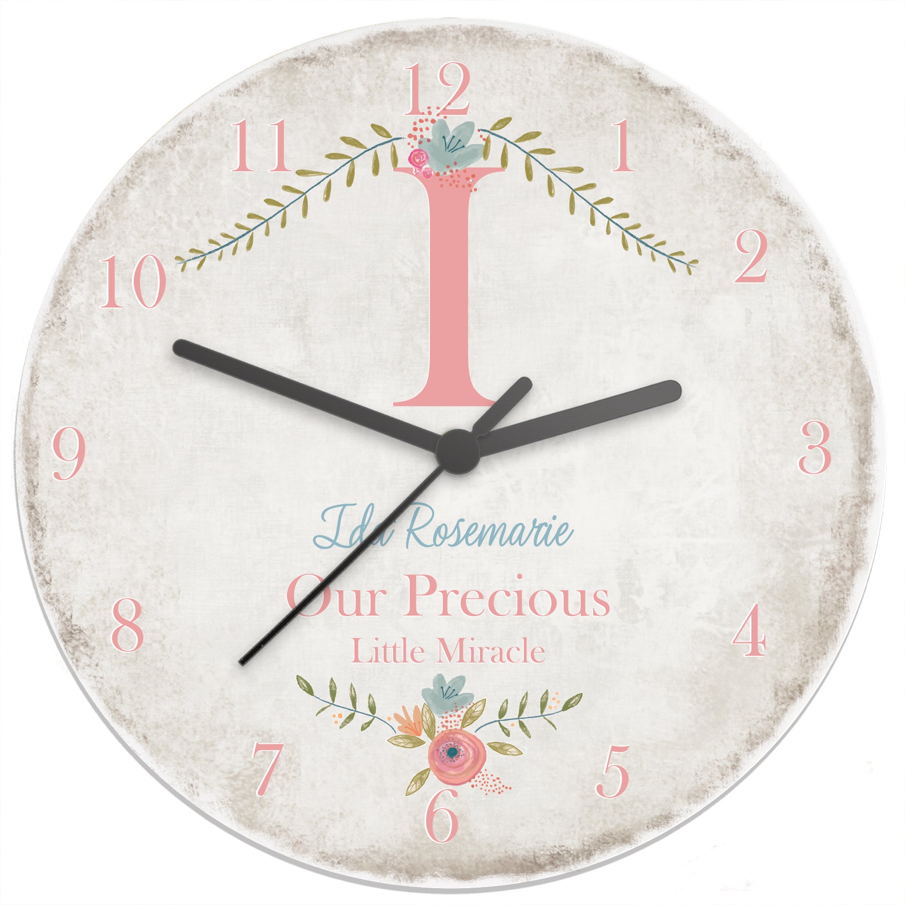 Personalised Floral Bouquet Shabby Chic Large Wooden Clock