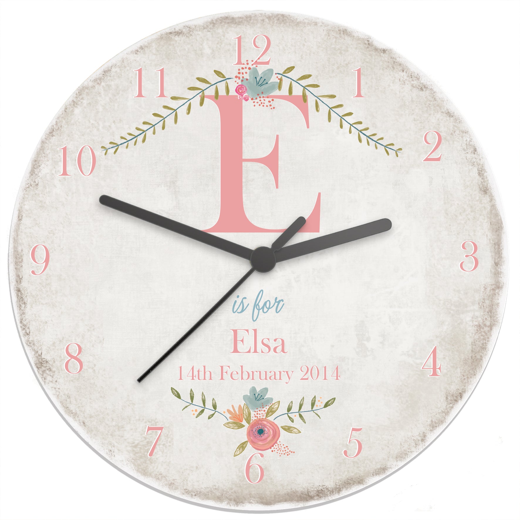 Personalised Floral Bouquet Shabby Chic Large Wooden Clock