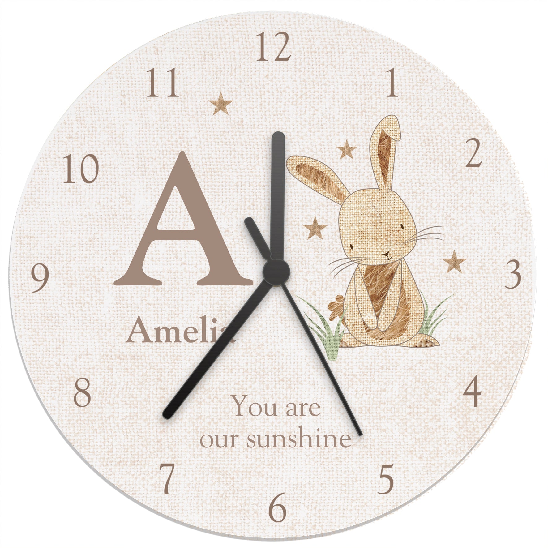 Personalised Hessian Rabbit Shabby Chic Large Wooden Clock