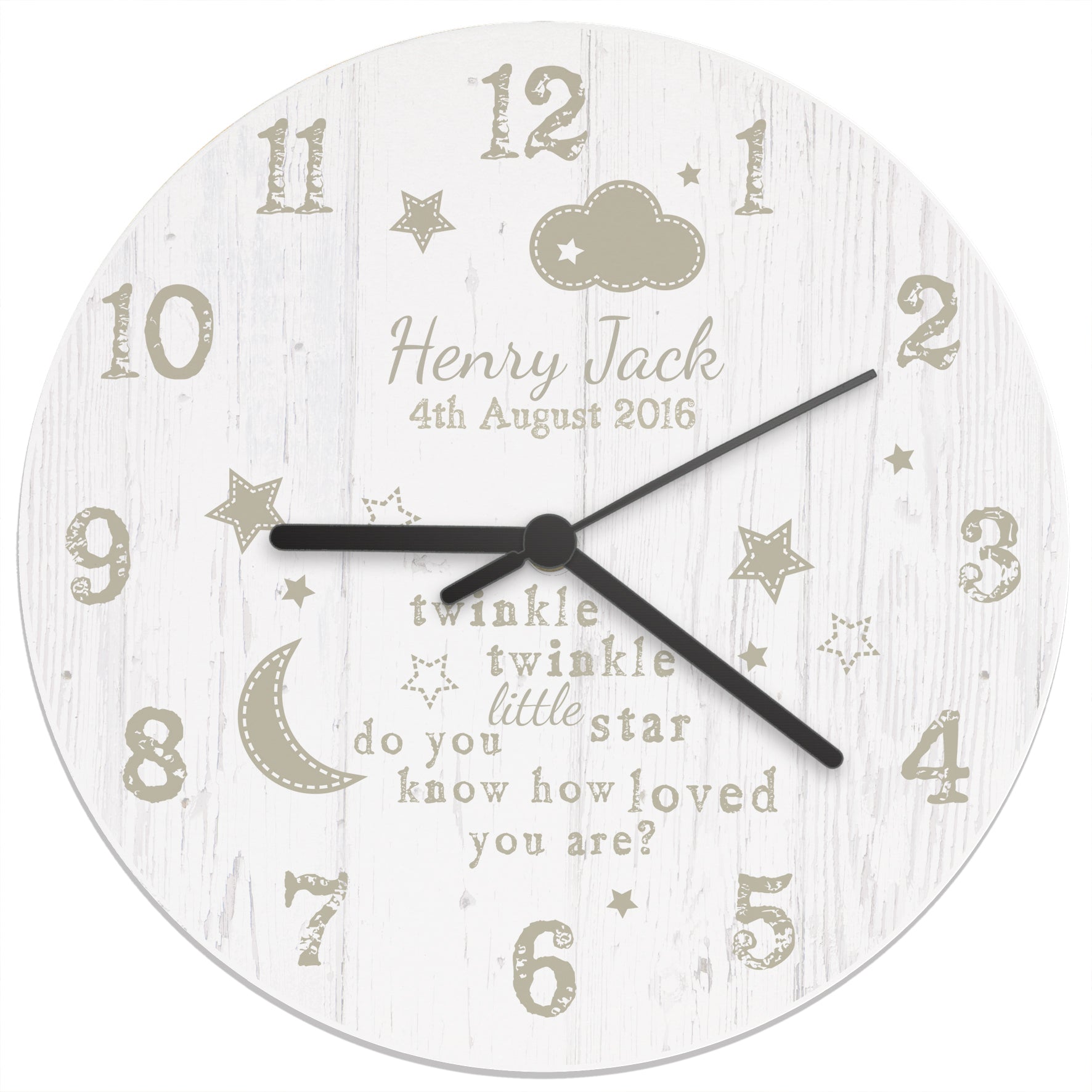 Personalised Twinkle Twinkle Shabby Chic Large Wooden Clock