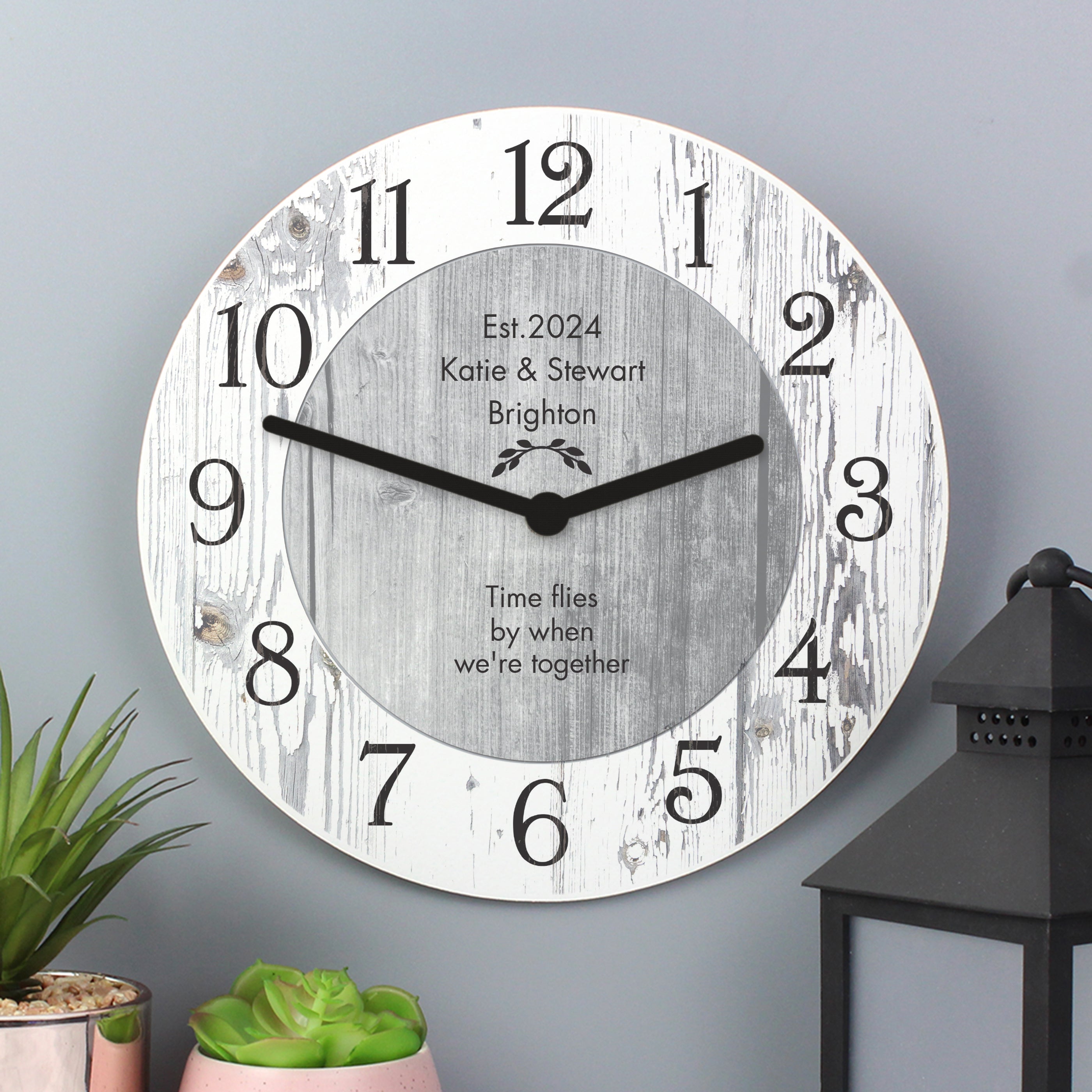 Personalised Any Message Shabby Chic Large Wooden Clock