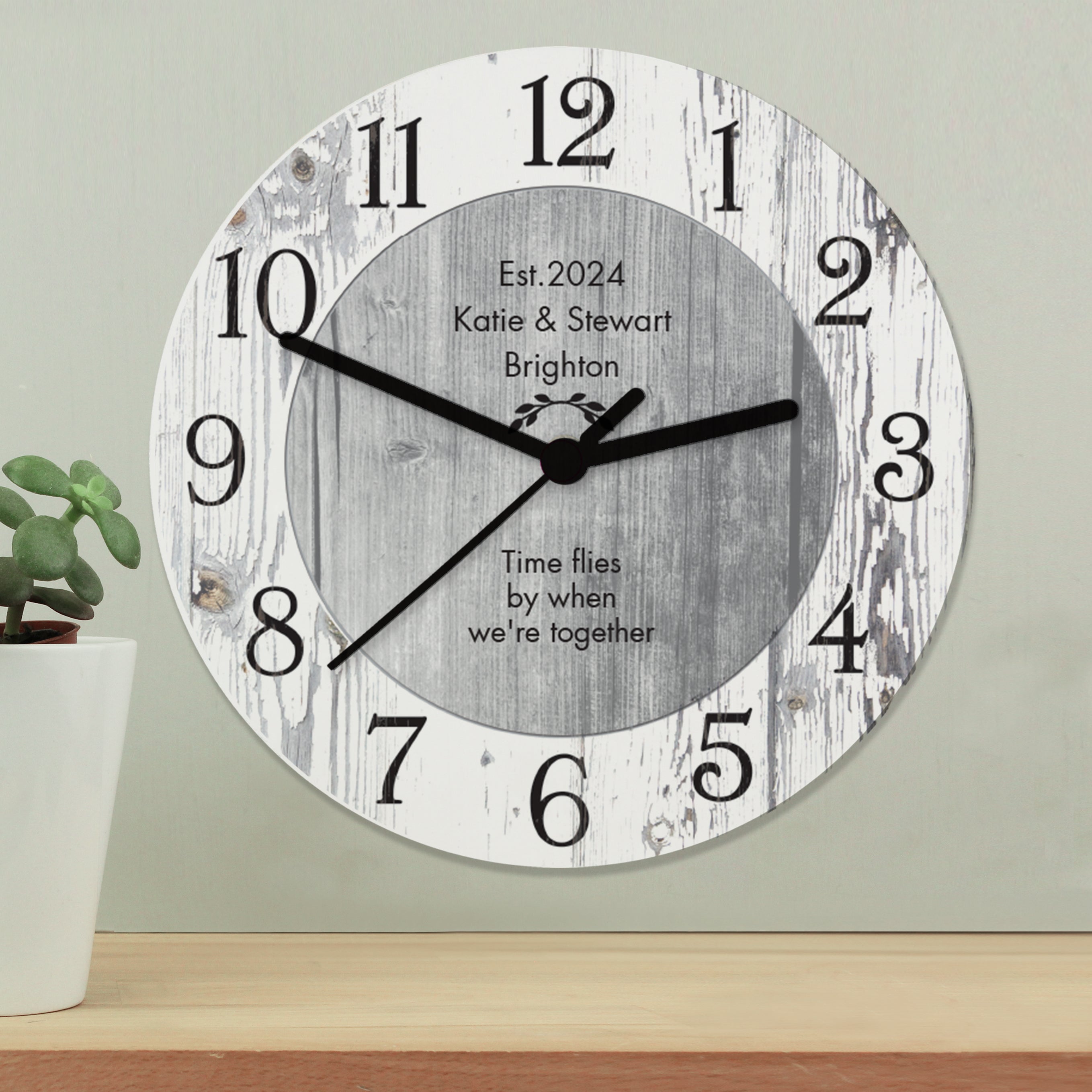 Personalised Any Message Shabby Chic Large Wooden Clock