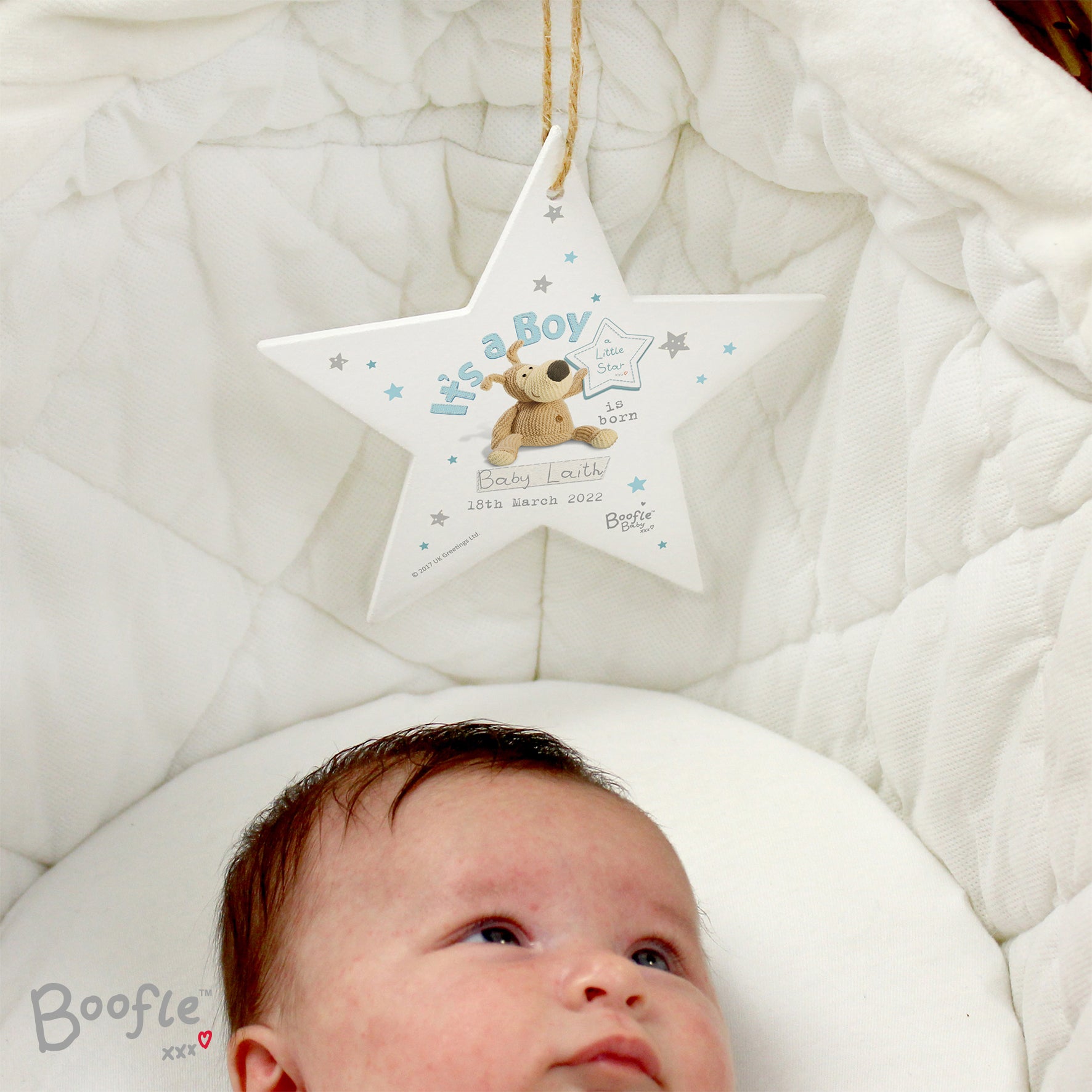 Personalised Boofle Its a Boy Wooden Star Decoration