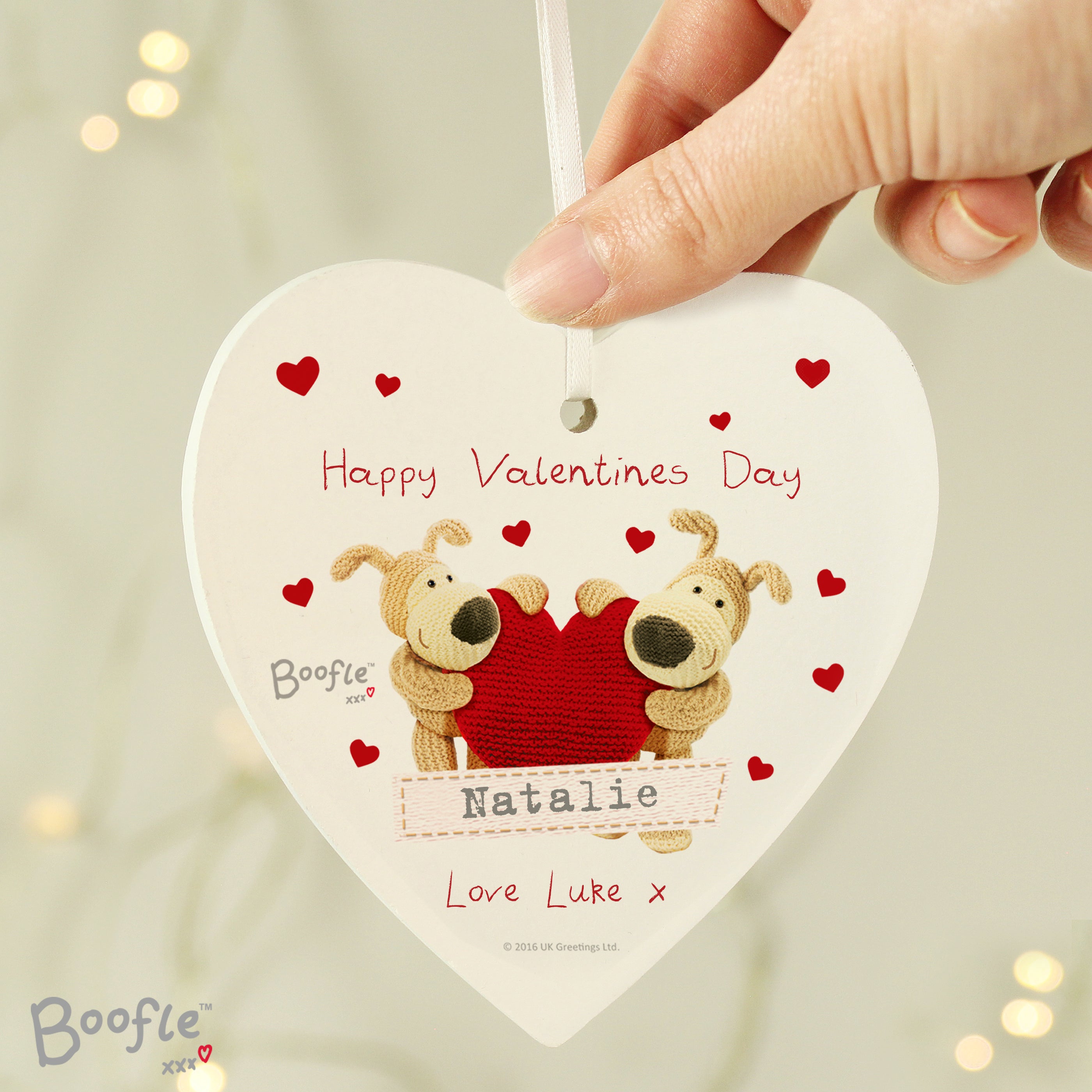 Personalised Boofle Shared Heart Wooden Heart Decoration