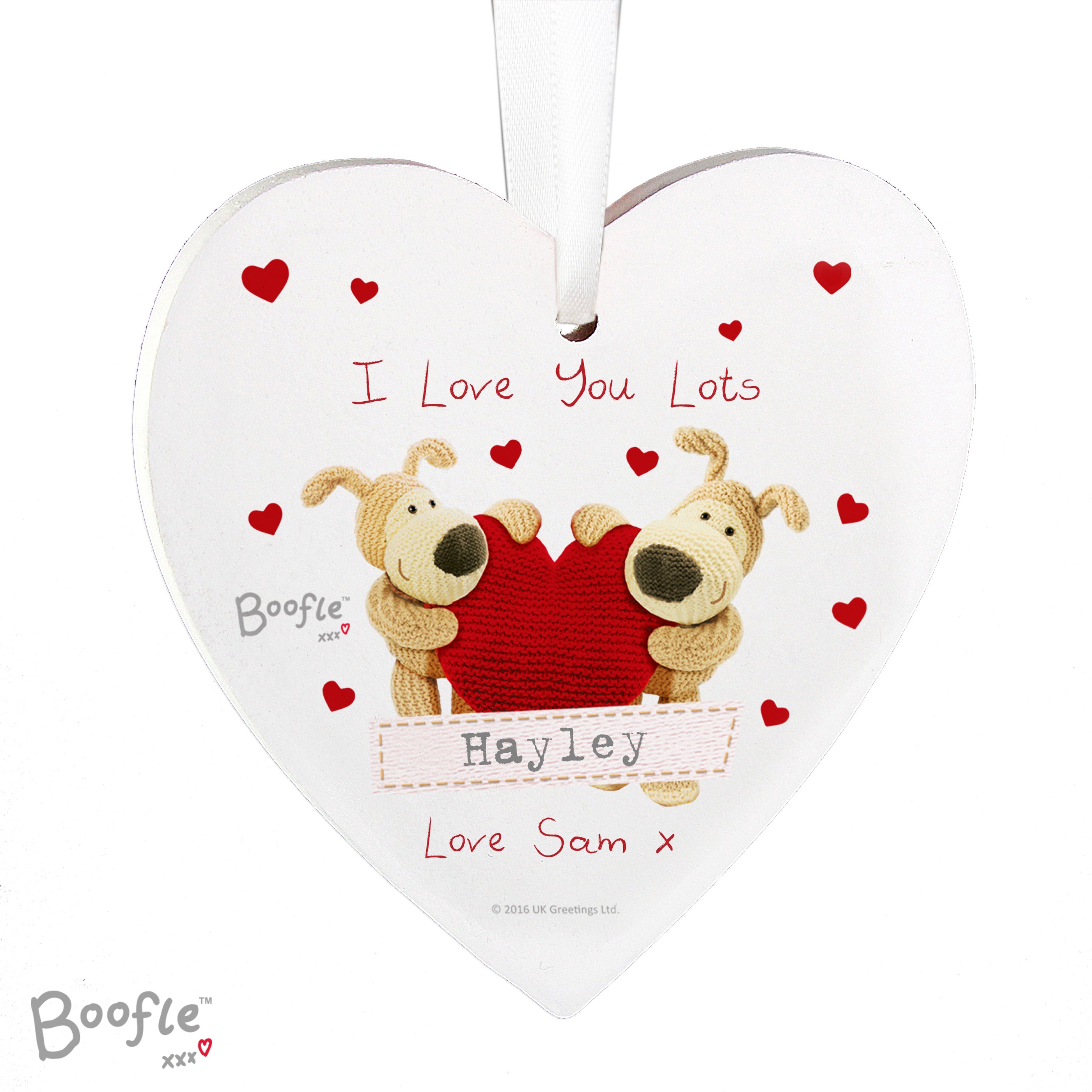 Personalised Boofle Shared Heart Wooden Heart Decoration