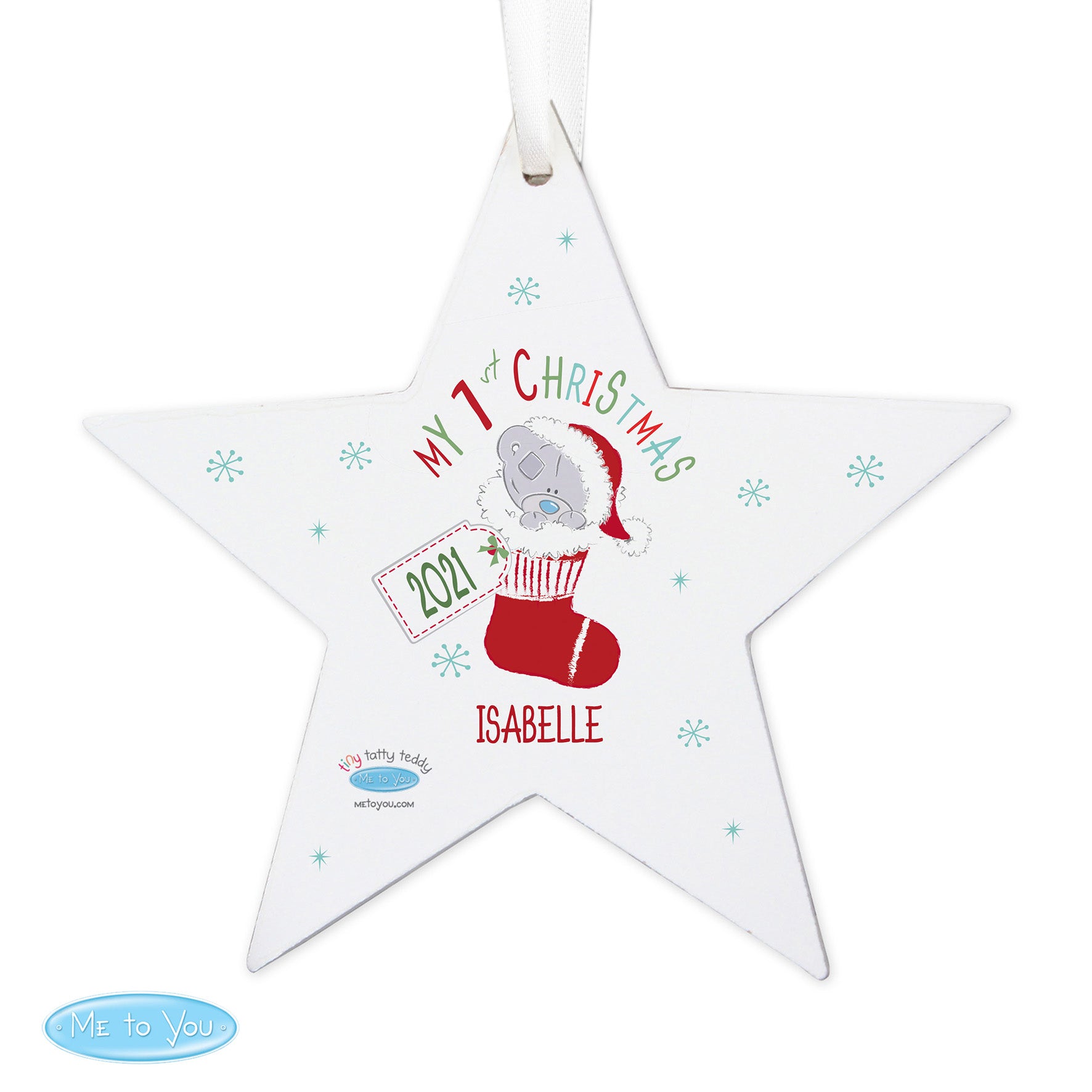 Personalised Tiny Tatty Teddy My 1st Christmas Stocking Wooden Star Decoration