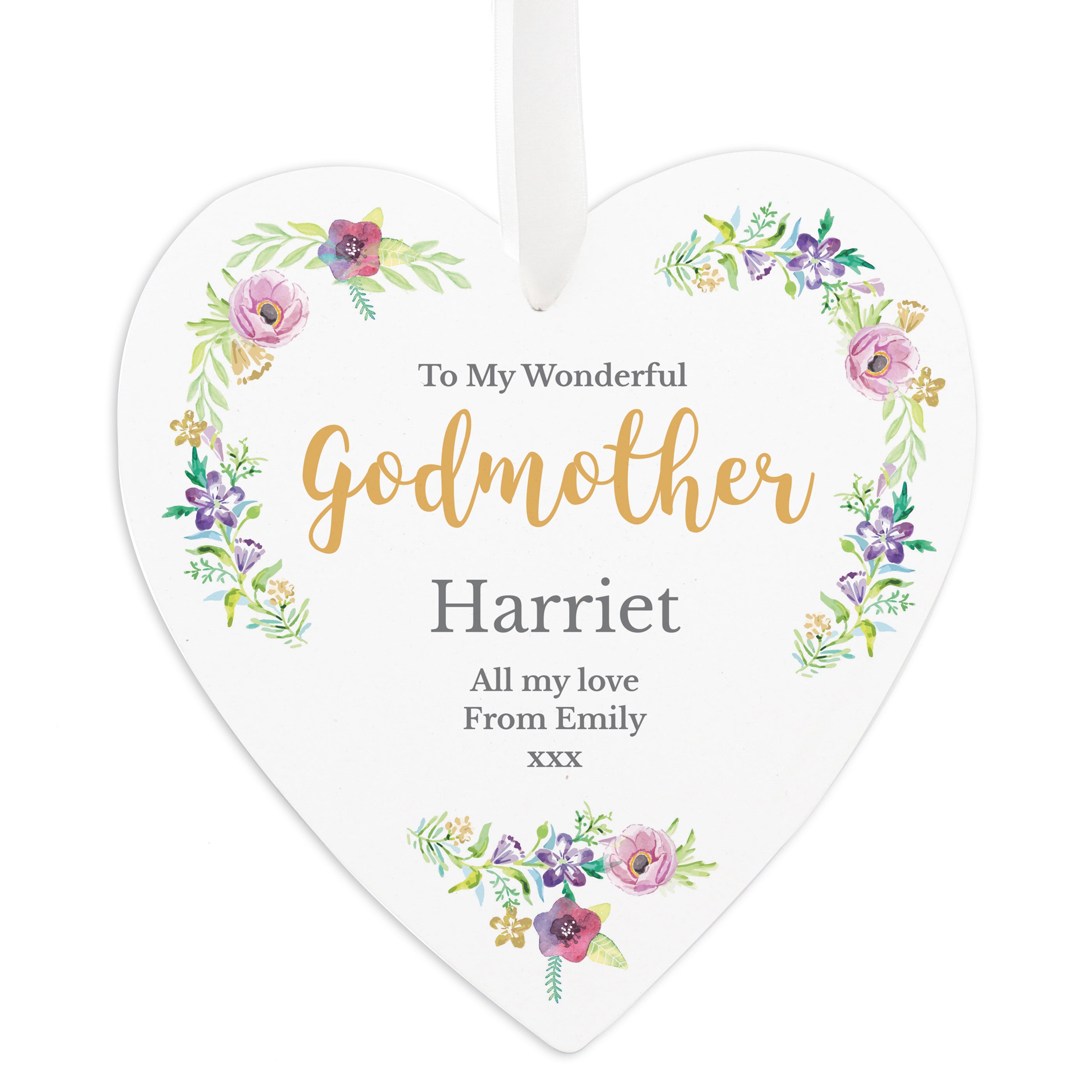 Personalised Any Role 'Floral Watercolour' Large Wooden Heart Decoration