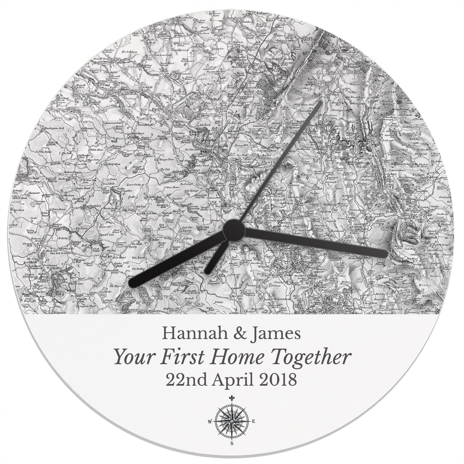 Personalised 1805 - 1874 Old Series Map Compass Wooden Clock