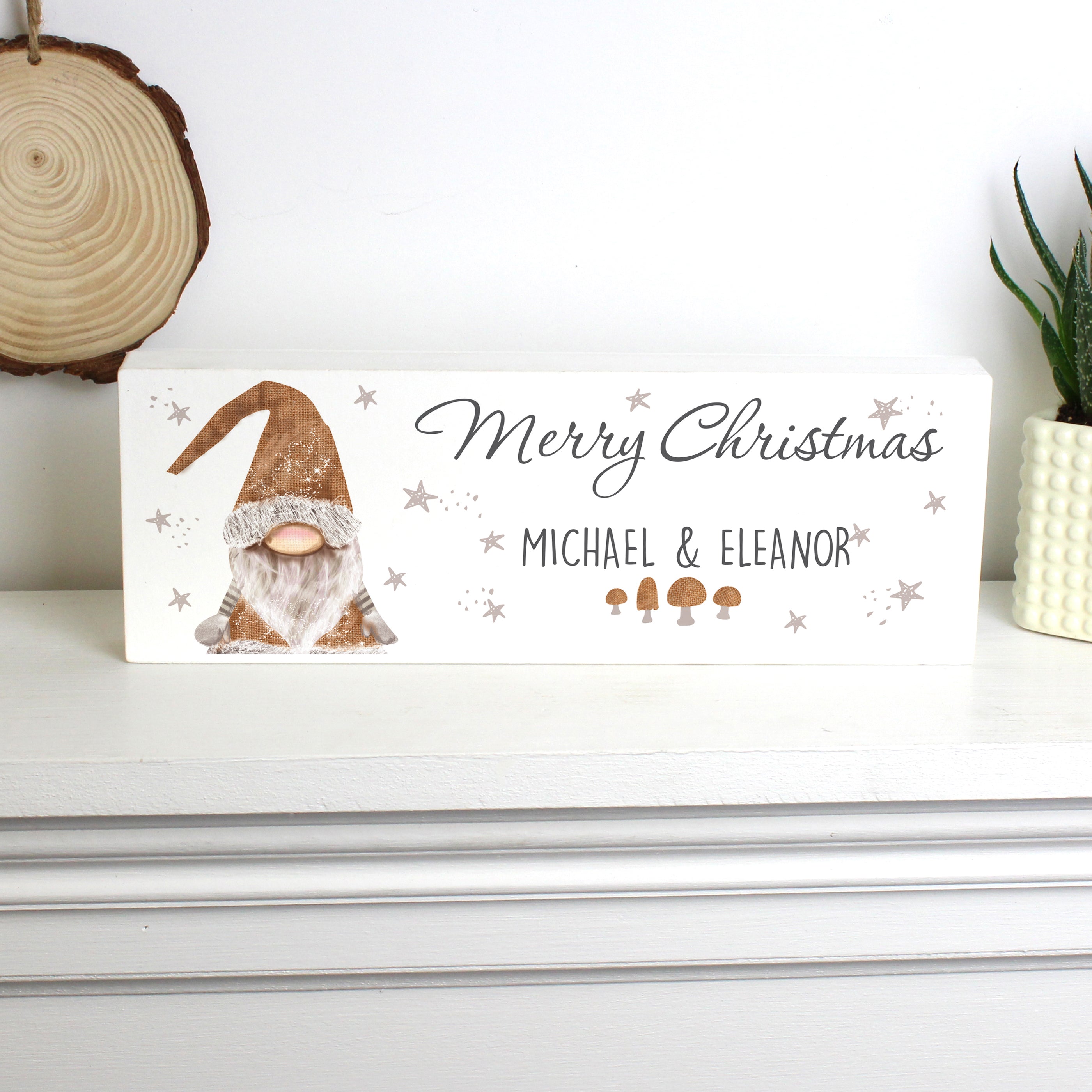 Personalised Christmas Gonk Wooden Block Sign