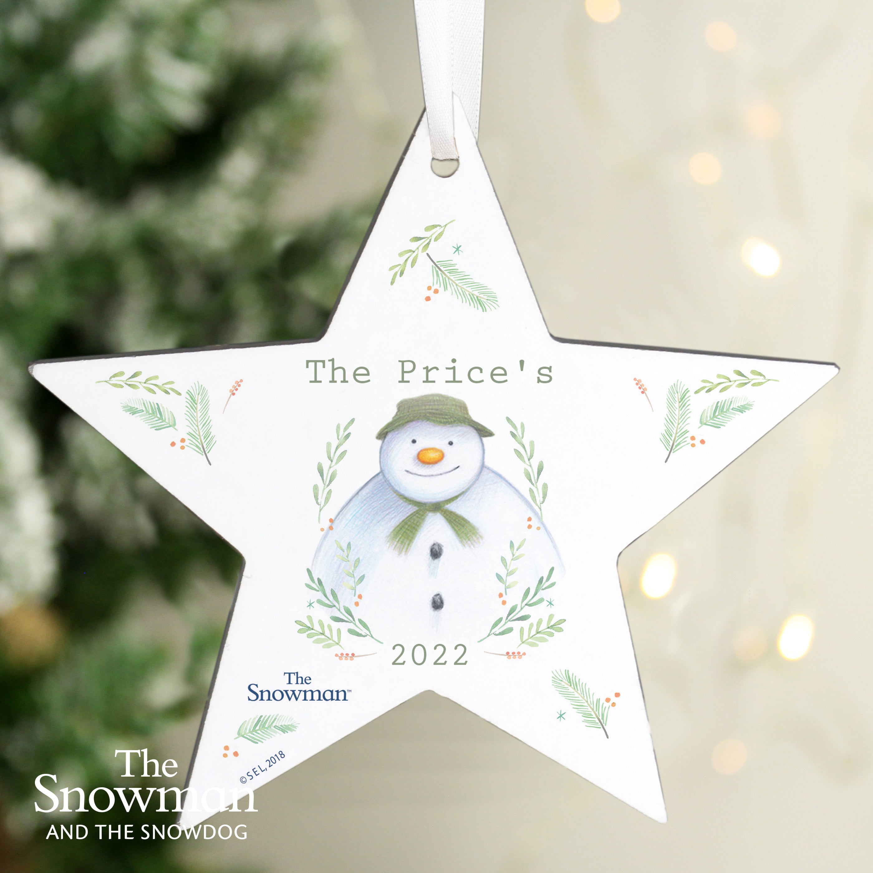 Personalised The Snowman Winter Garden Wooden Star Decoration