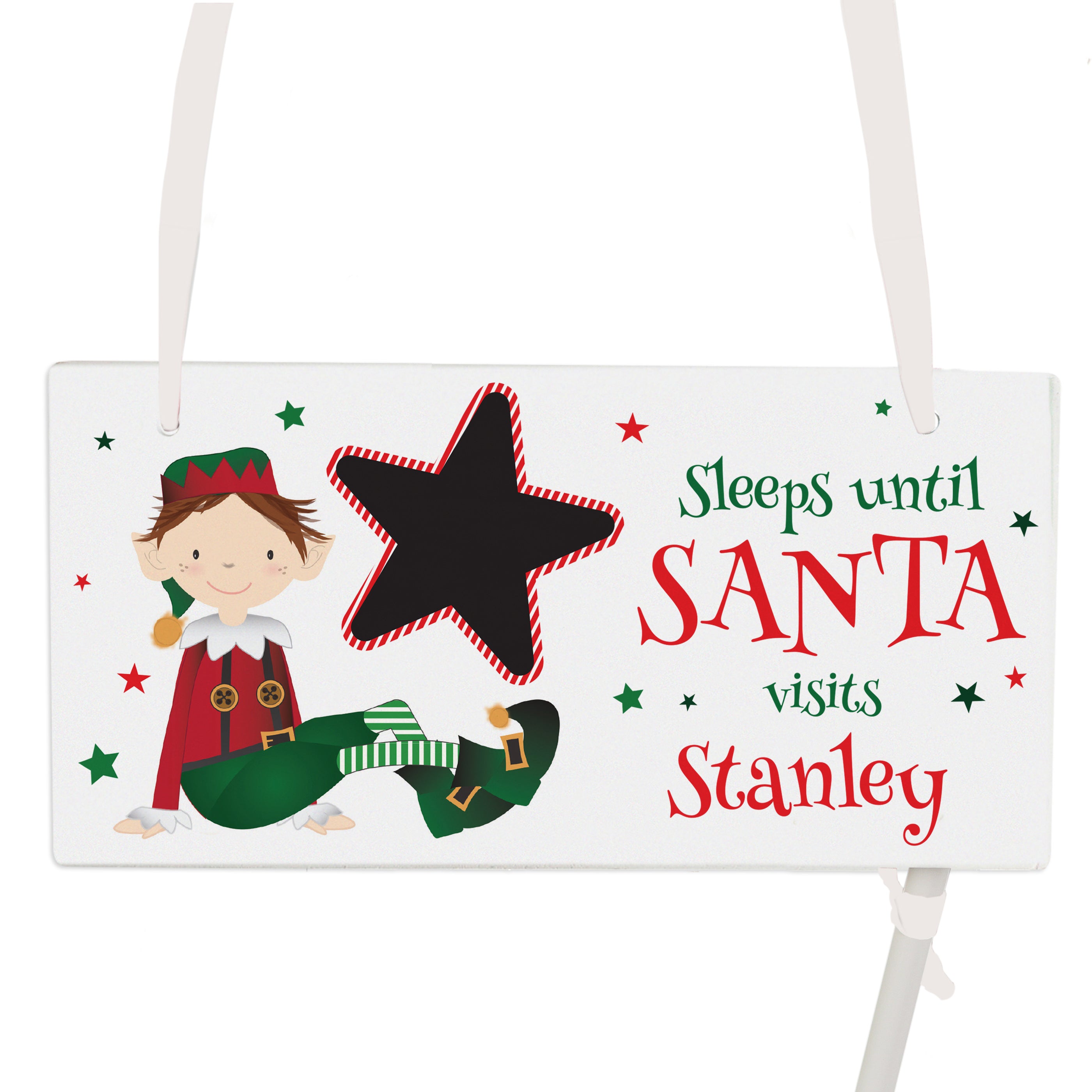 Personalised Elf Christmas Chalk Countdown Wooden Sign