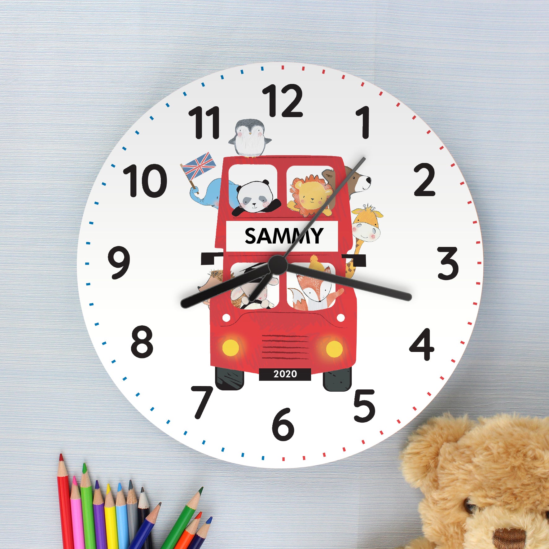 Personalised London Animal Bus Wooden Clock