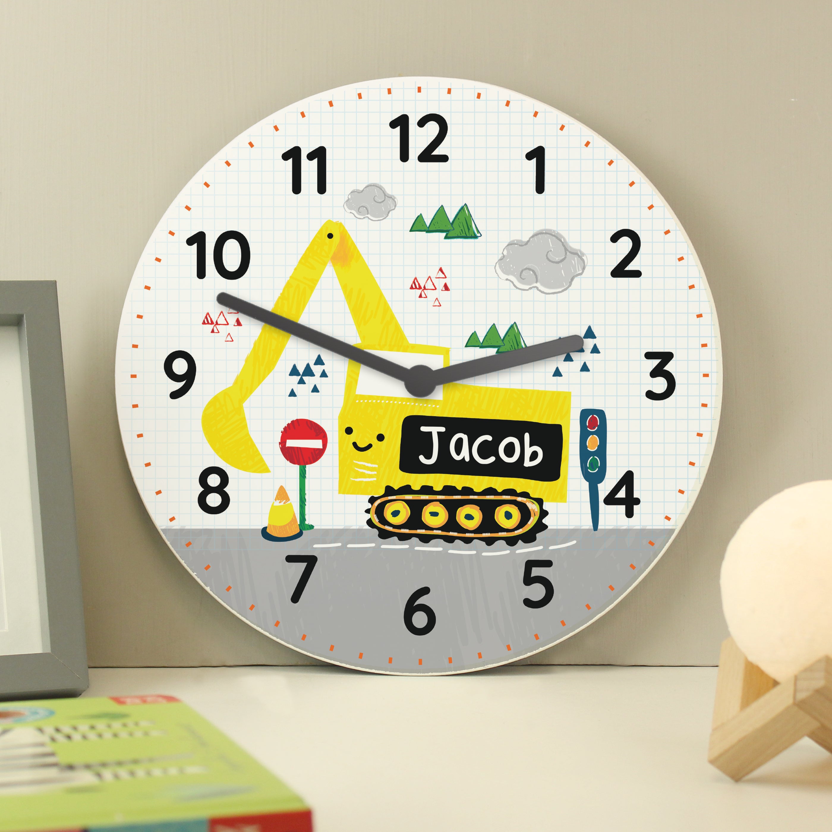 Personalised Digger Wooden Clock