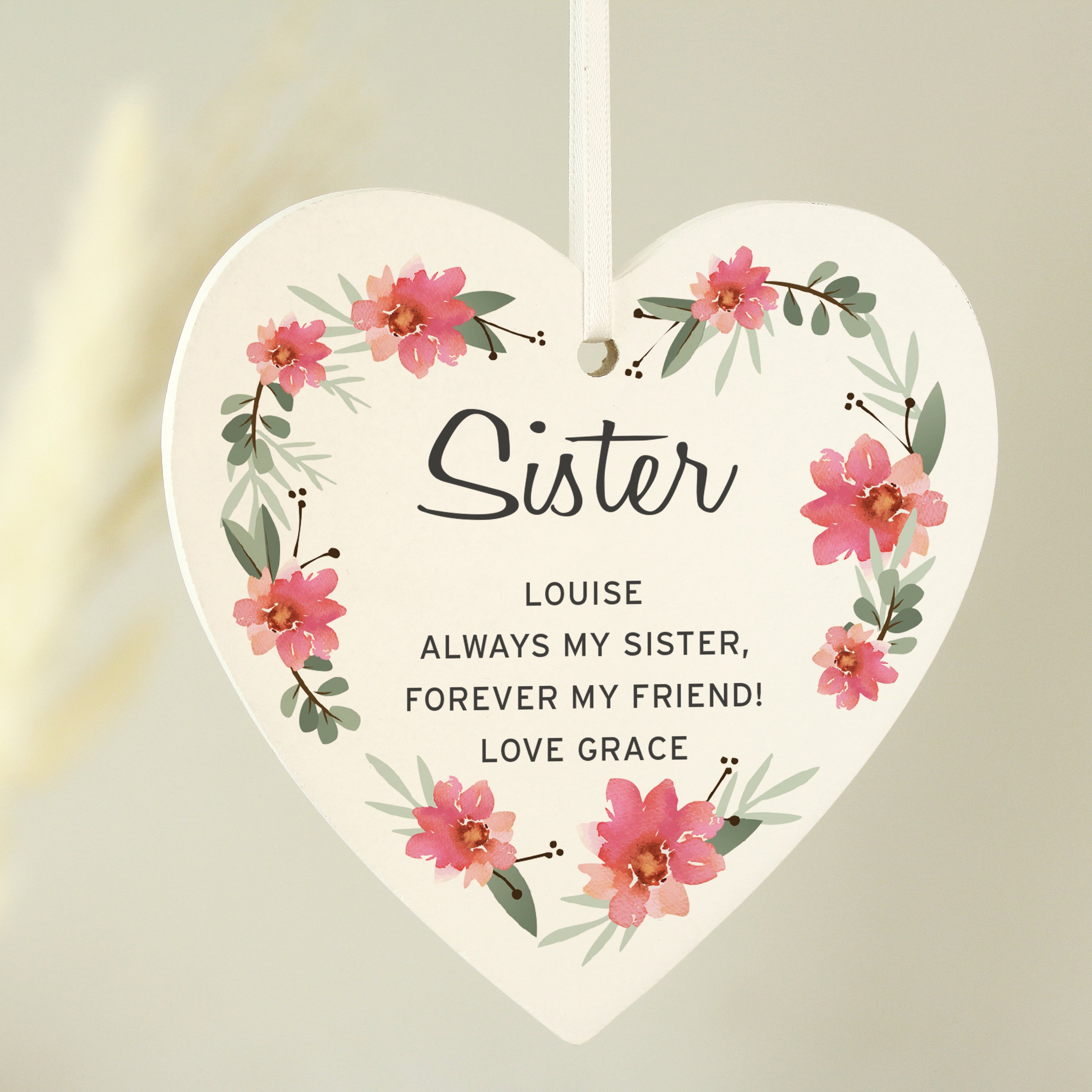 Personalised Floral Sentimental Wooden Heart Decoration