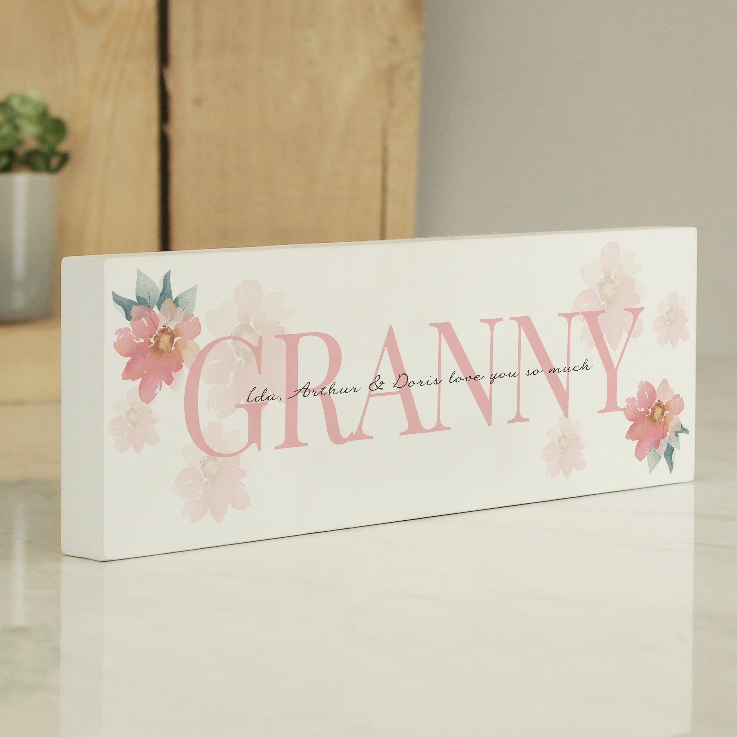 Personalised Floral Sentimental Wooden Block Sign