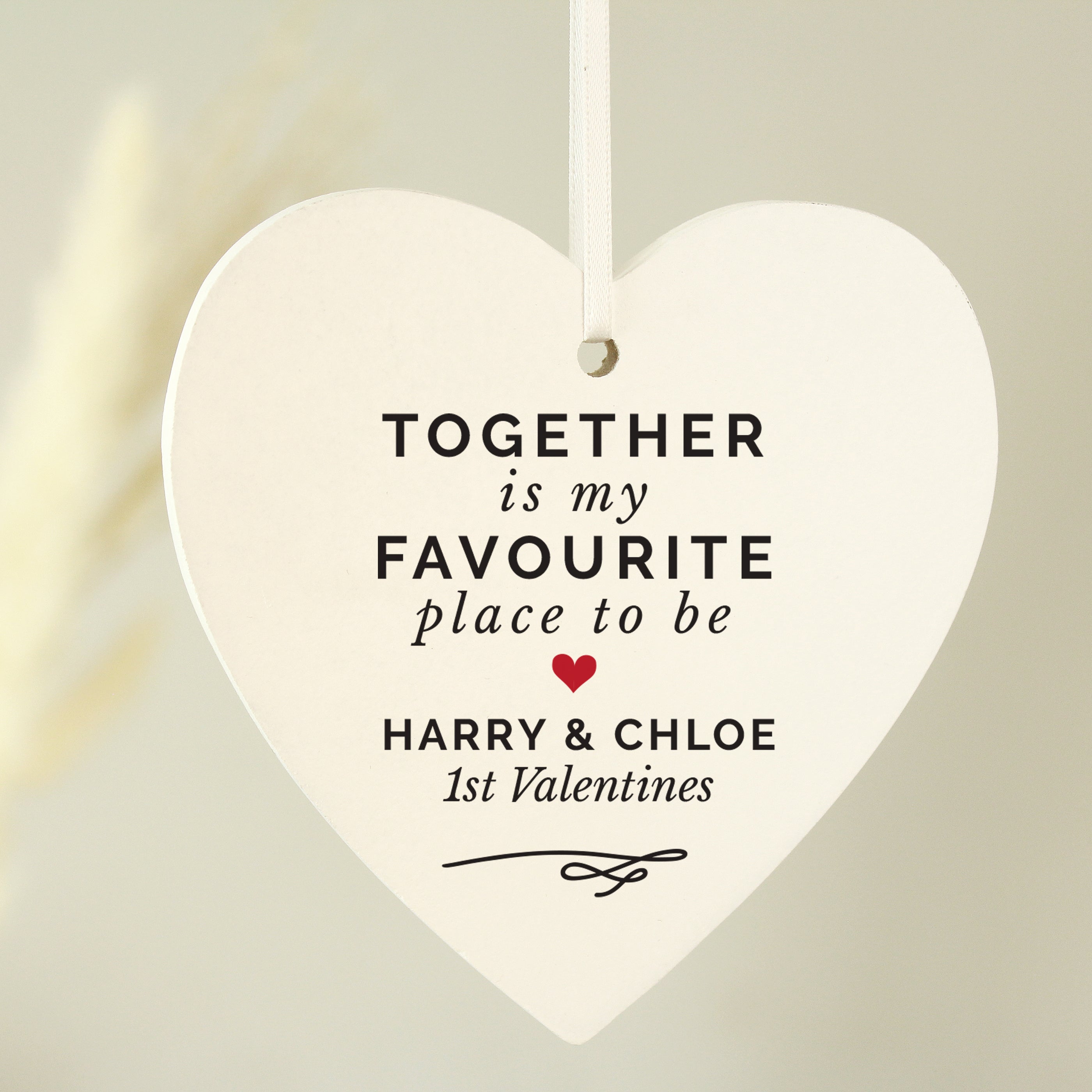 Personalised Together Is My Favourite Place Wooden Heart Decoration