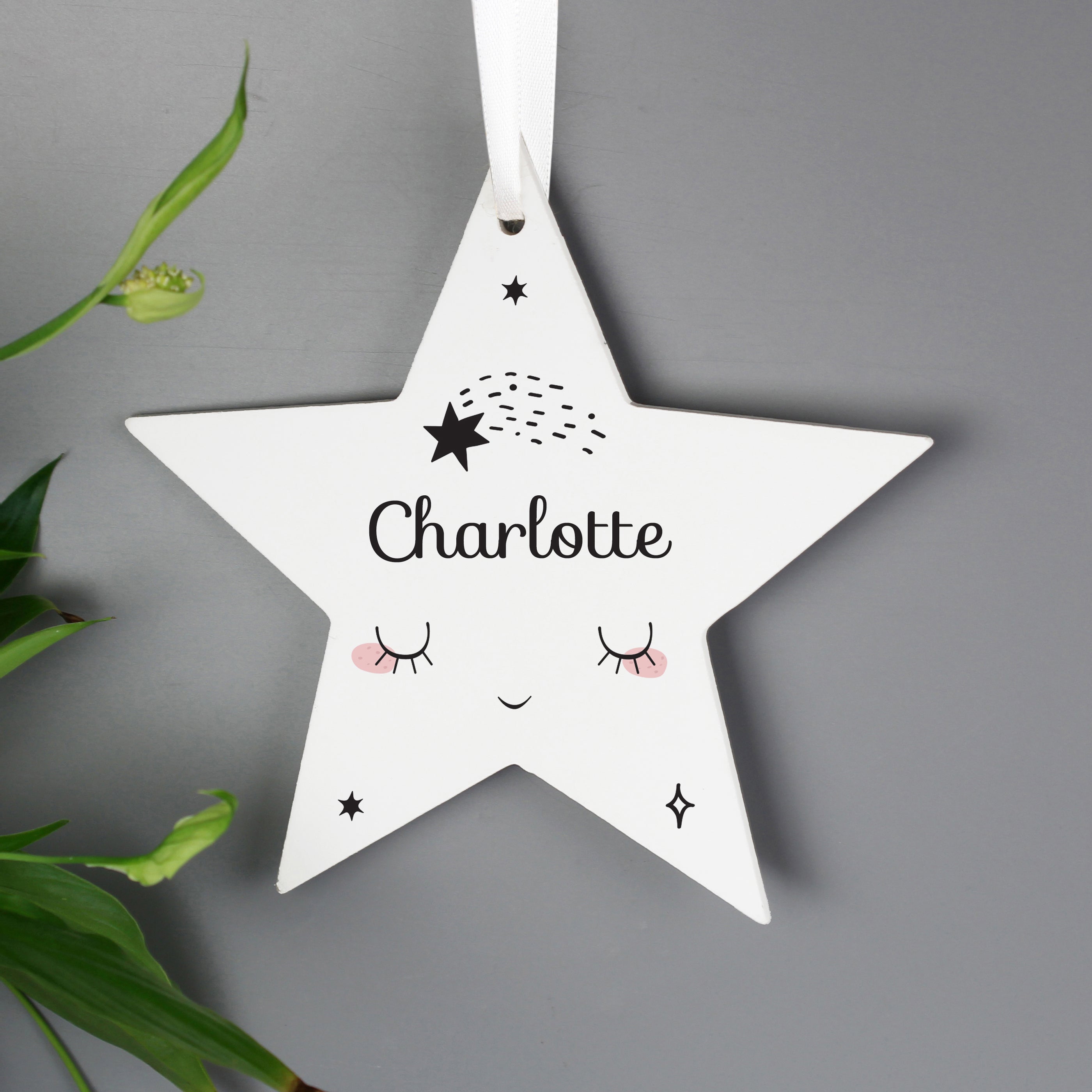 Personalised Baby Moon Wooden Star Decoration