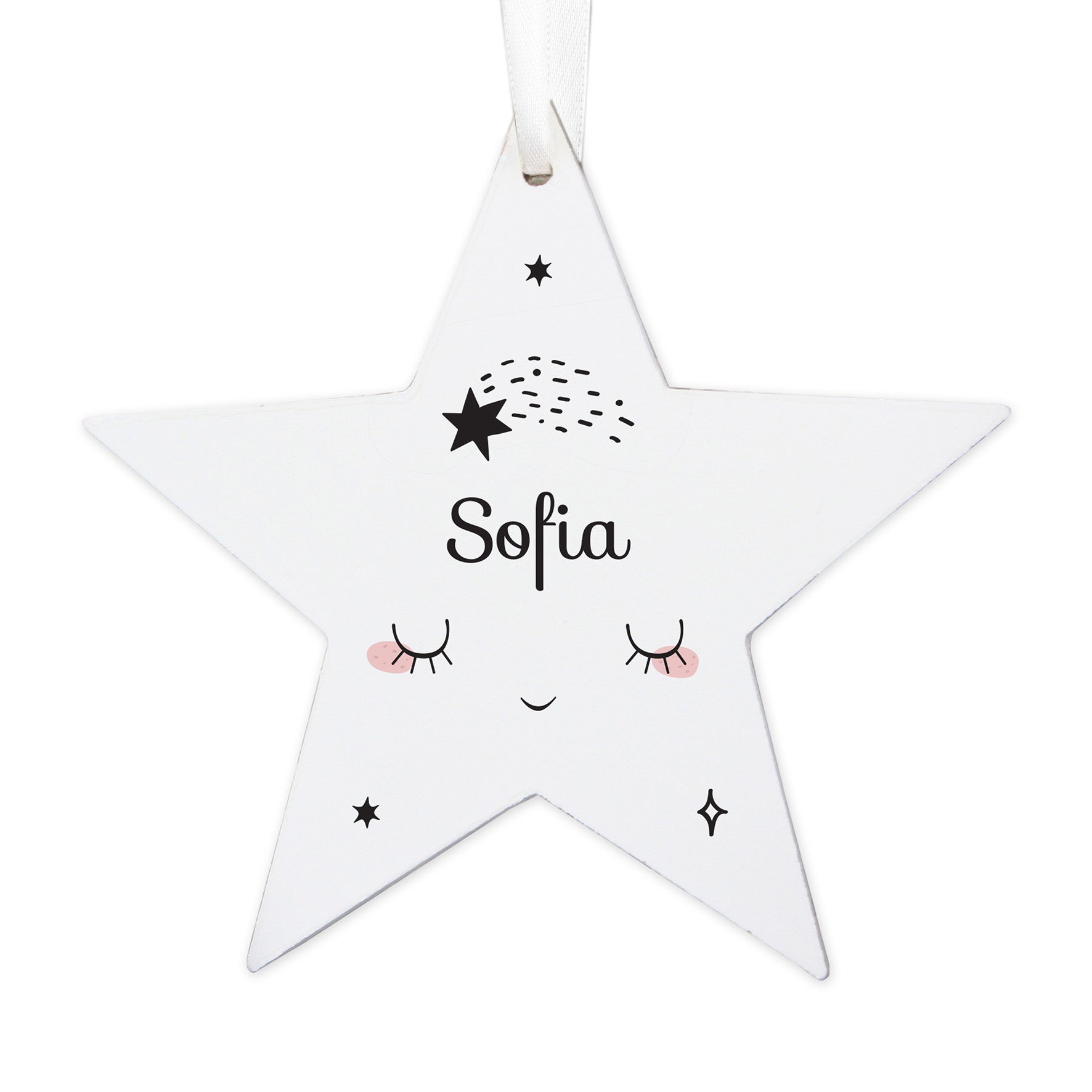 Personalised Baby Moon Wooden Star Decoration