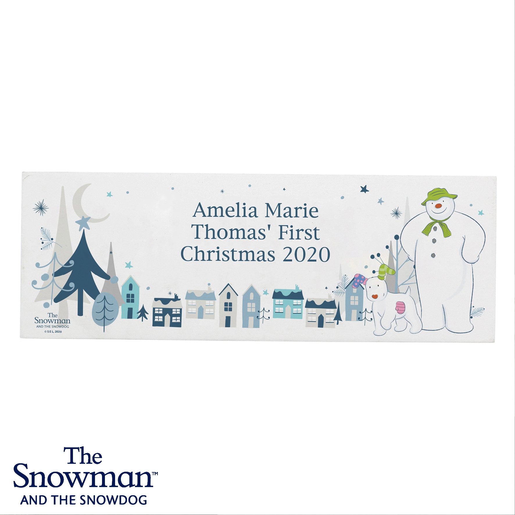 Personalised The Snowman and the Snowdog Wooden Block Sign