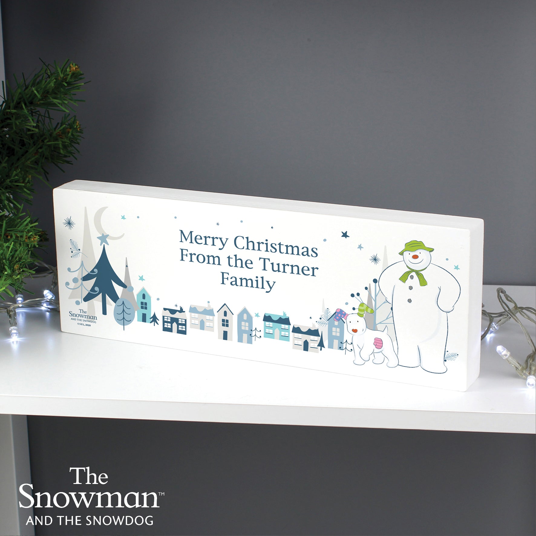 Personalised The Snowman and the Snowdog Wooden Block Sign