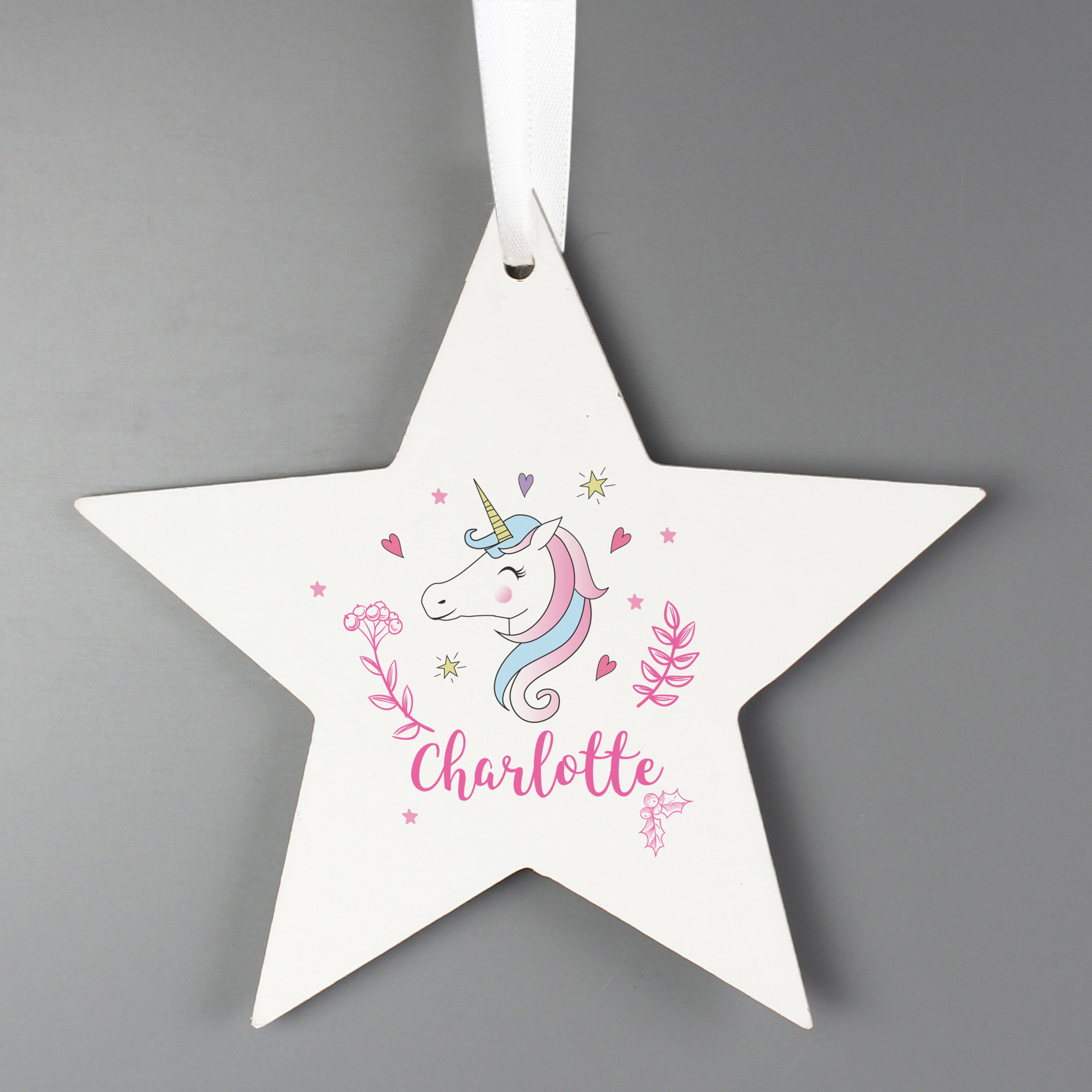 Personalised Unicorn Wooden Star Decoration