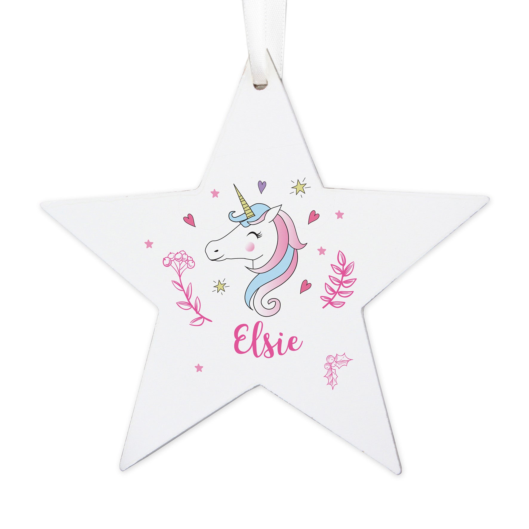 Personalised Unicorn Wooden Star Decoration