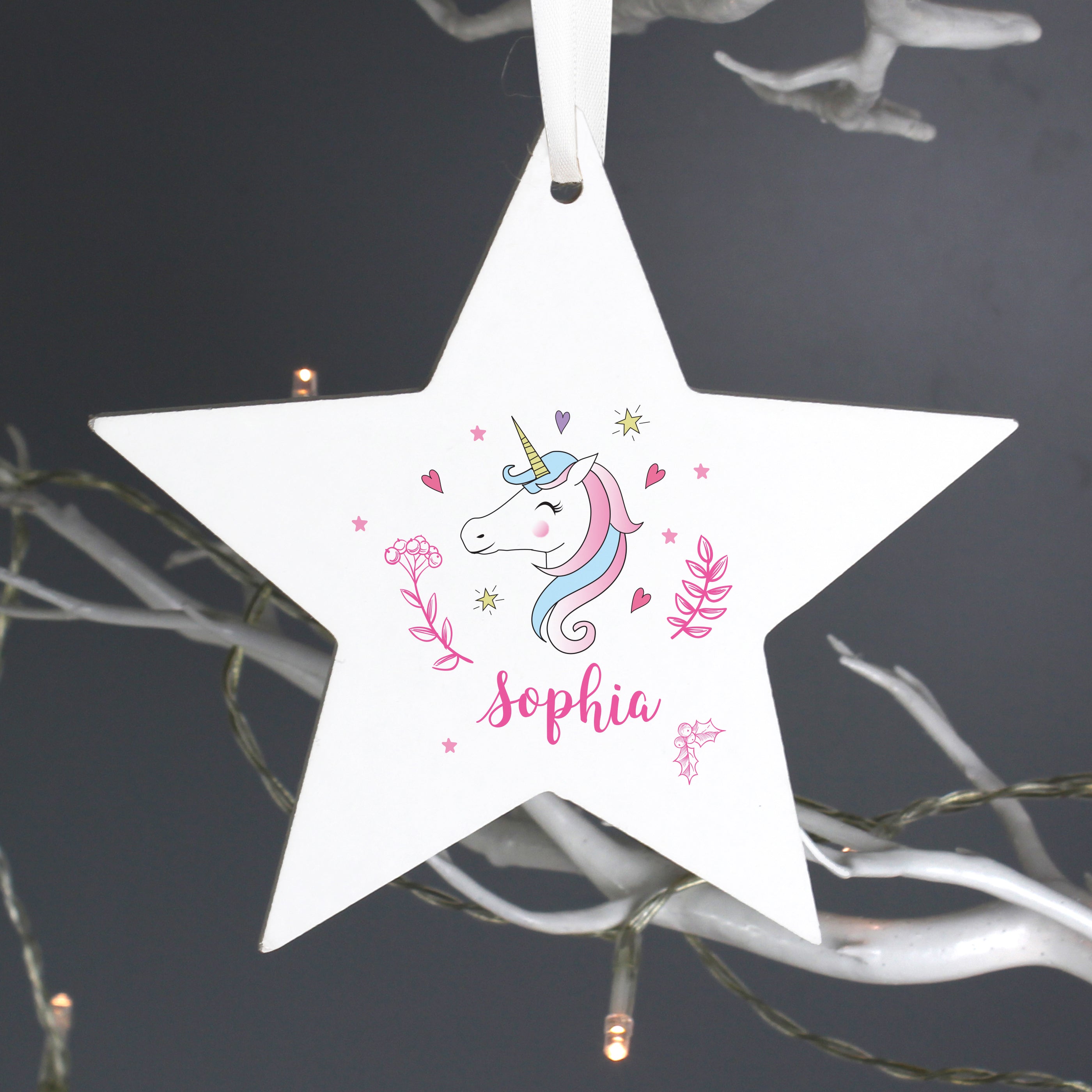 Personalised Unicorn Wooden Star Decoration