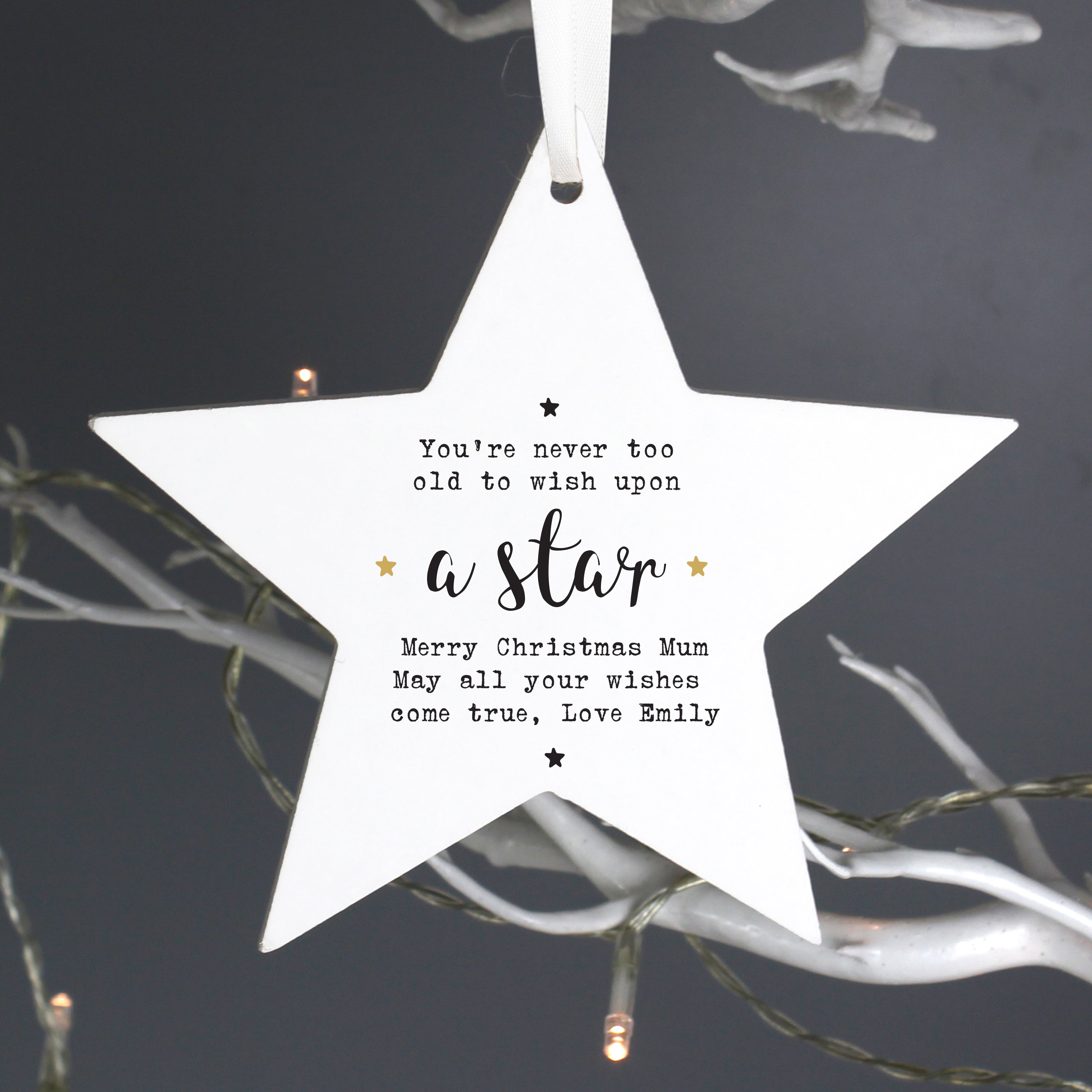 Personalised Wish Upon a Star Wooden Star Decoration