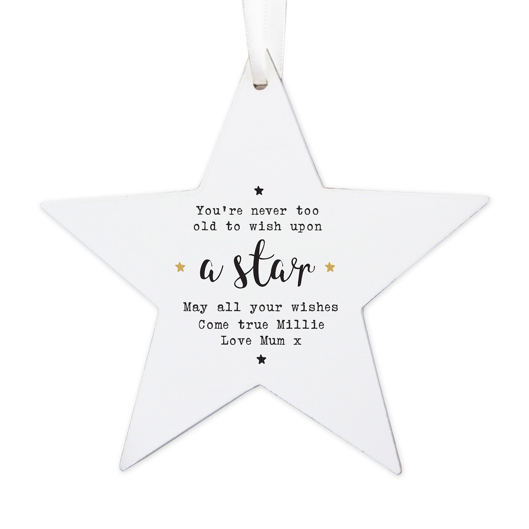 Personalised Wish Upon a Star Wooden Star Decoration