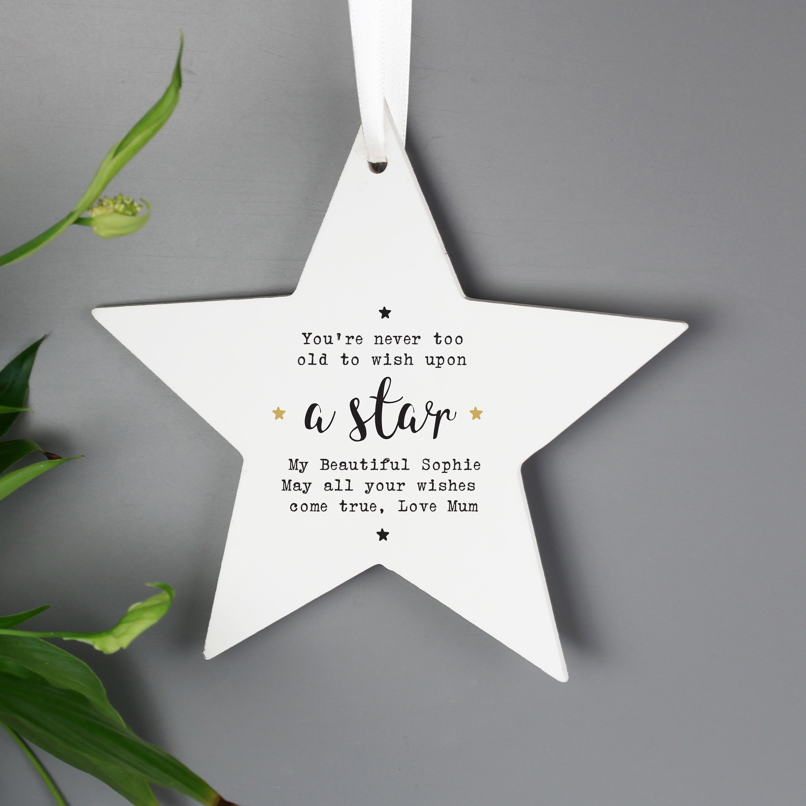 Personalised Wish Upon a Star Wooden Star Decoration