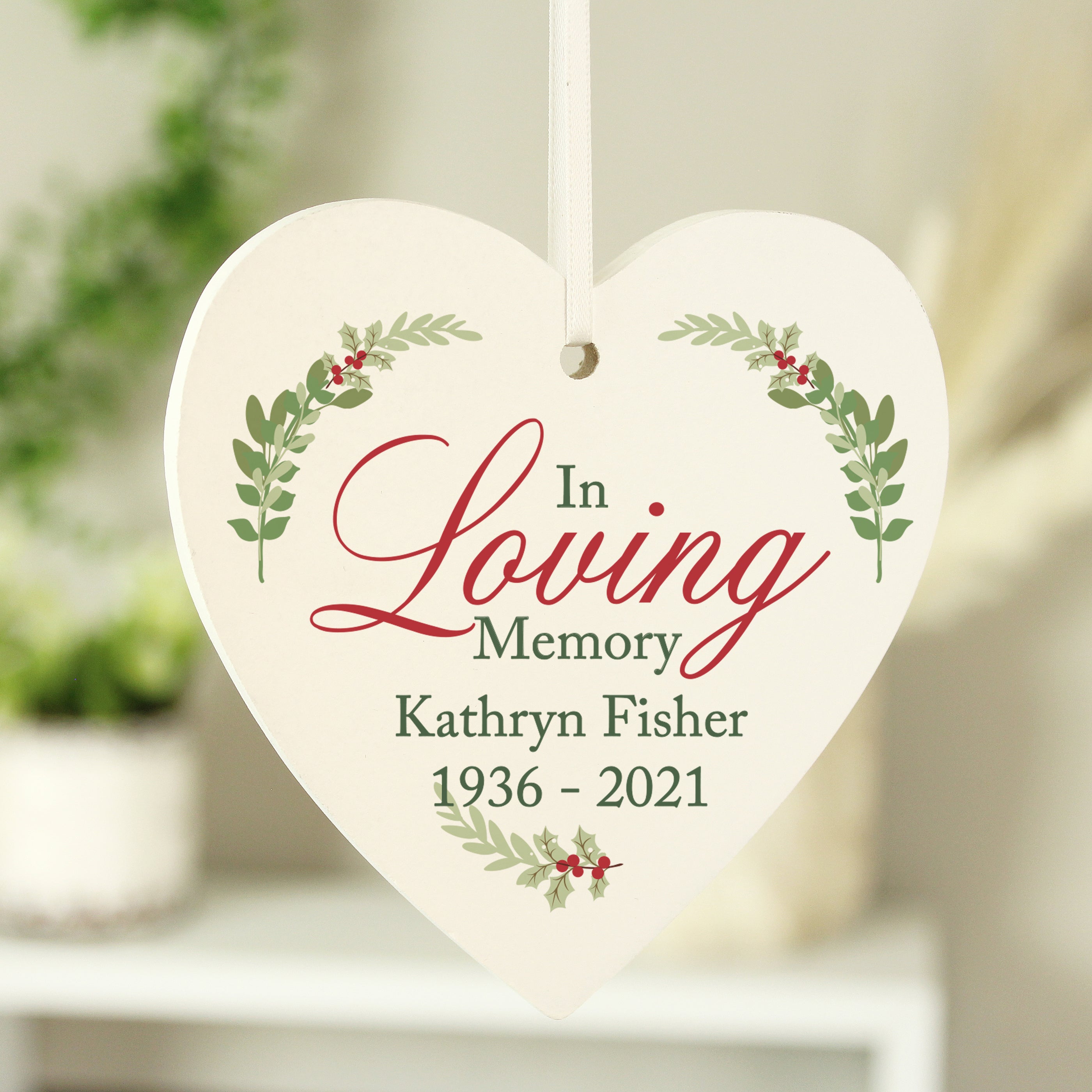 Personalised In Loving Memory Wooden Heart Decoration