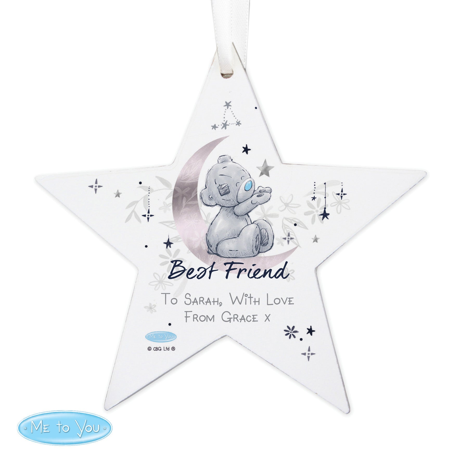 Personalised Moon & Stars Me To You Wooden Star Decoration