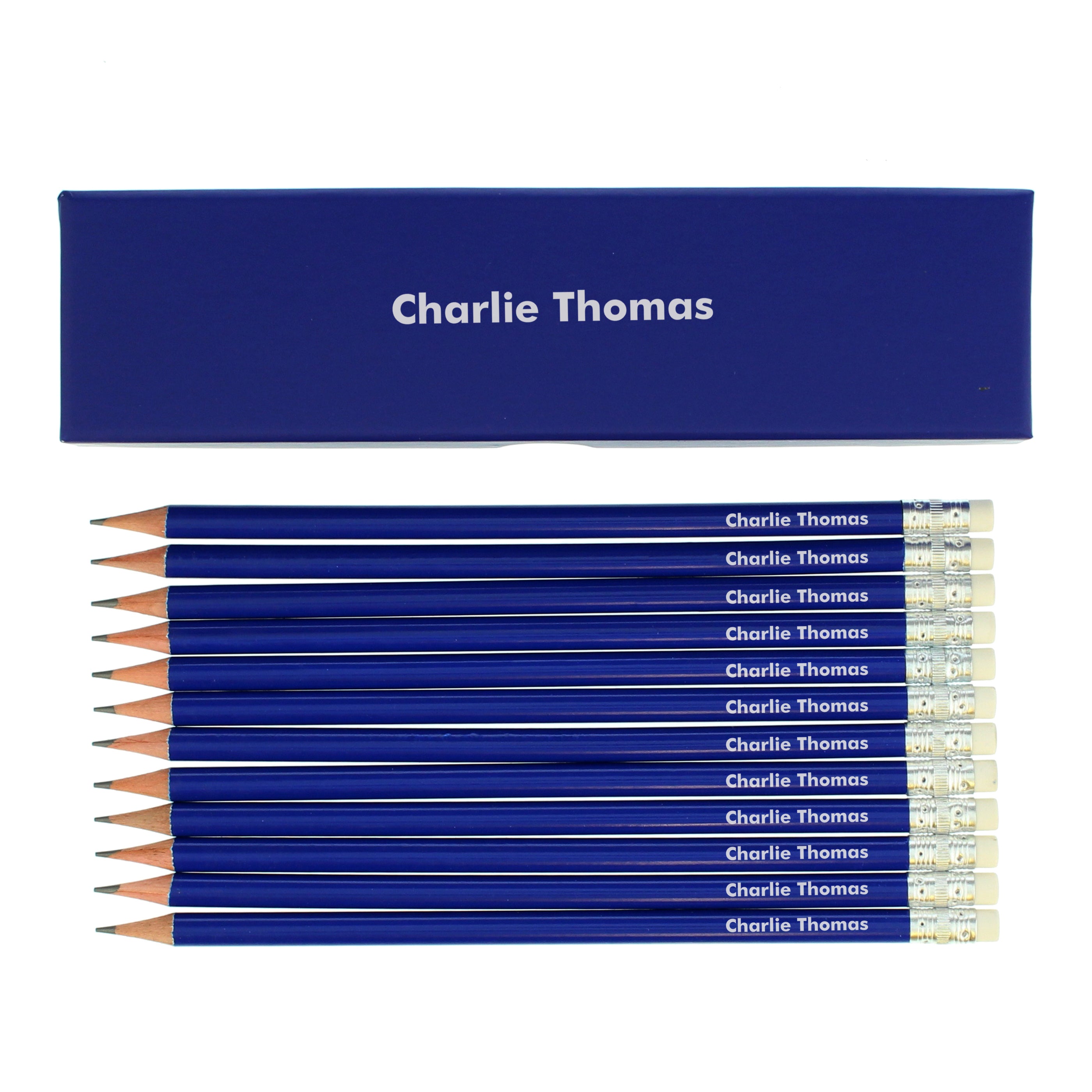 Personalised Name Only Box and 12 Blue HB Pencils