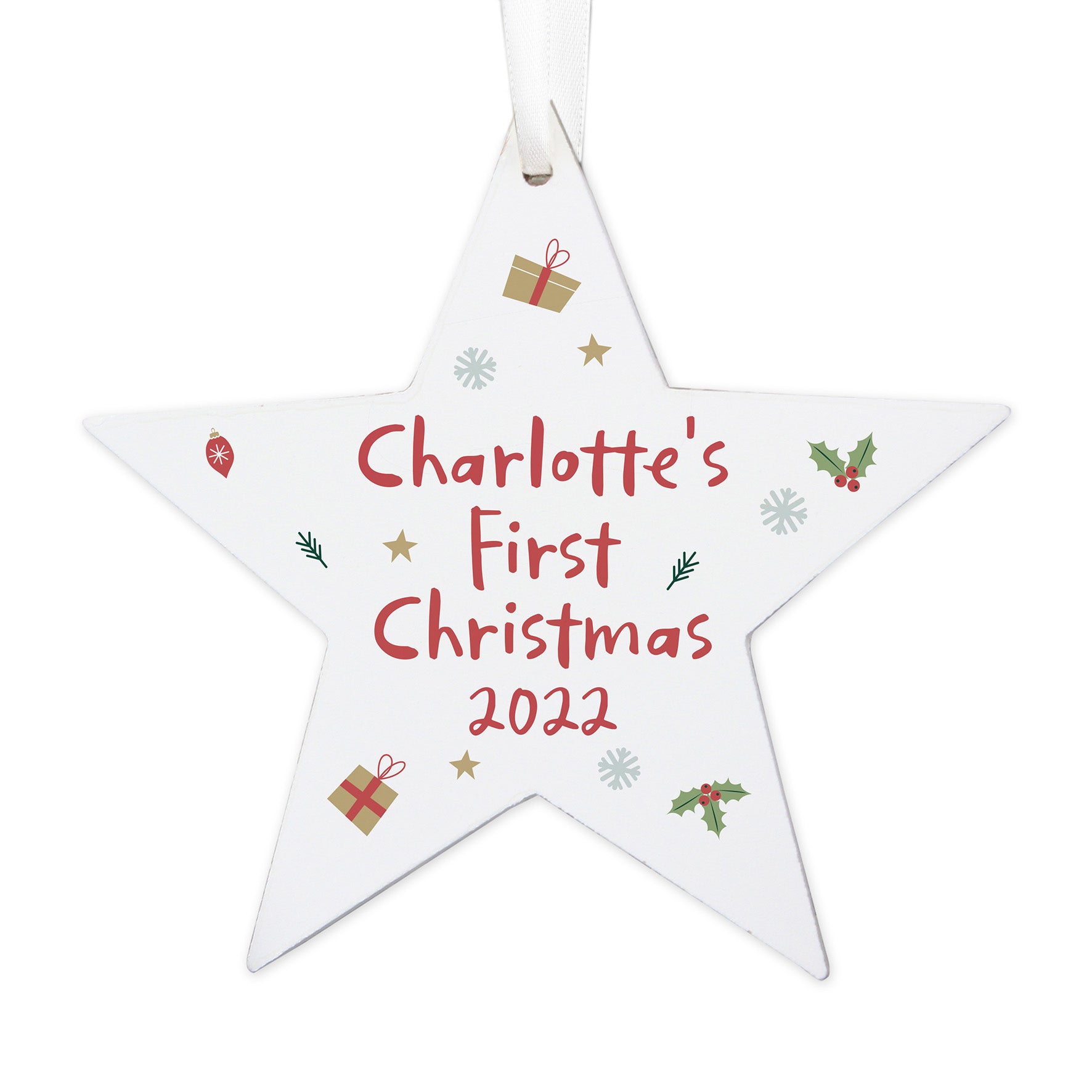 Personalised First Christmas Wooden Star Decoration