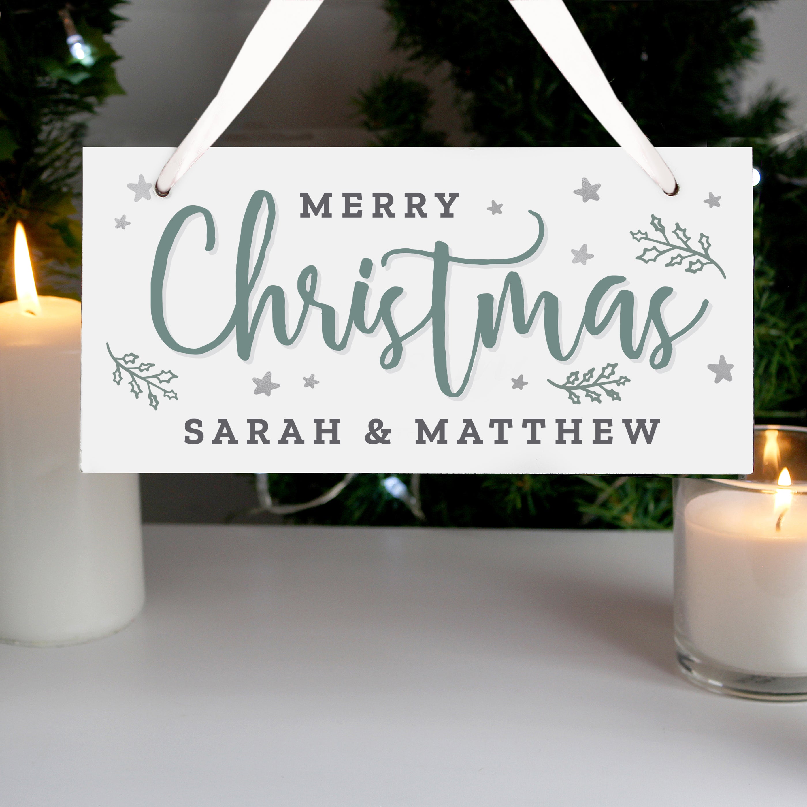 Personalised Merry Christmas White Wooden Sign