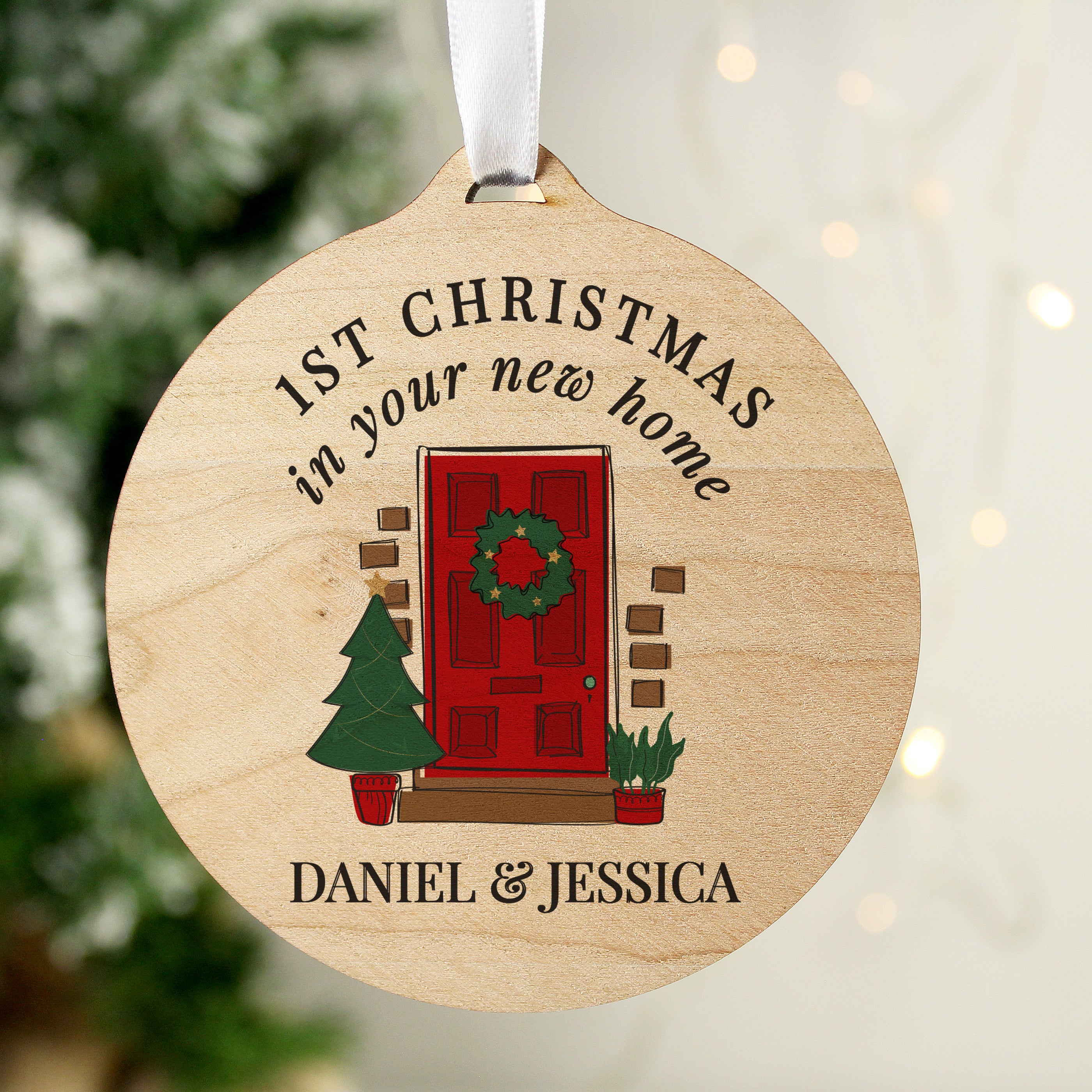 Personalised New Home Round Wooden Decoration