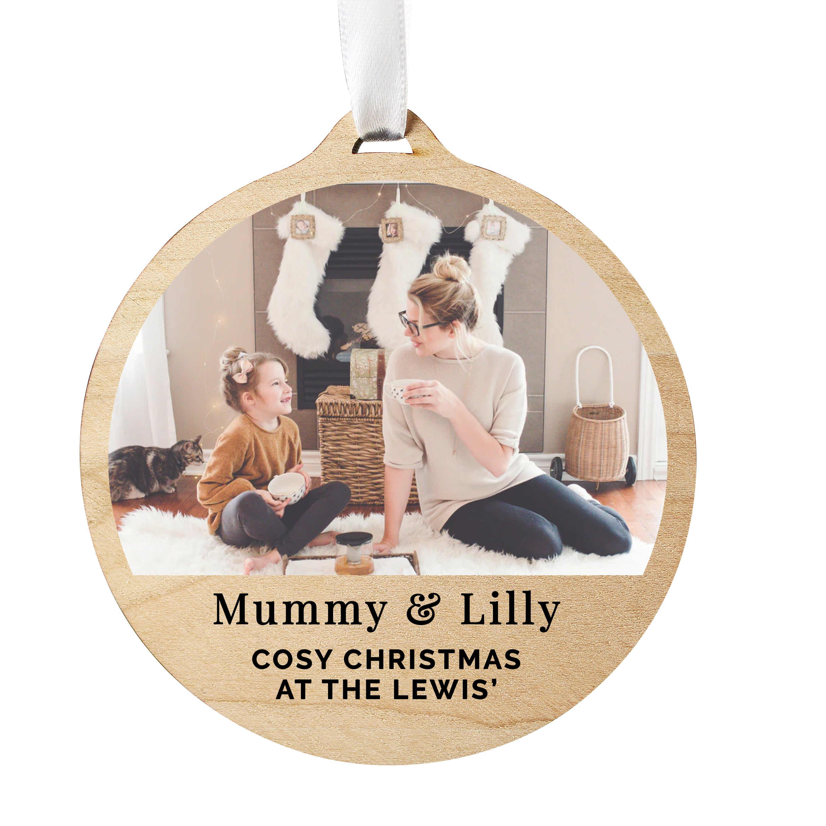 Personalised Photo Upload Round Wooden Decoration