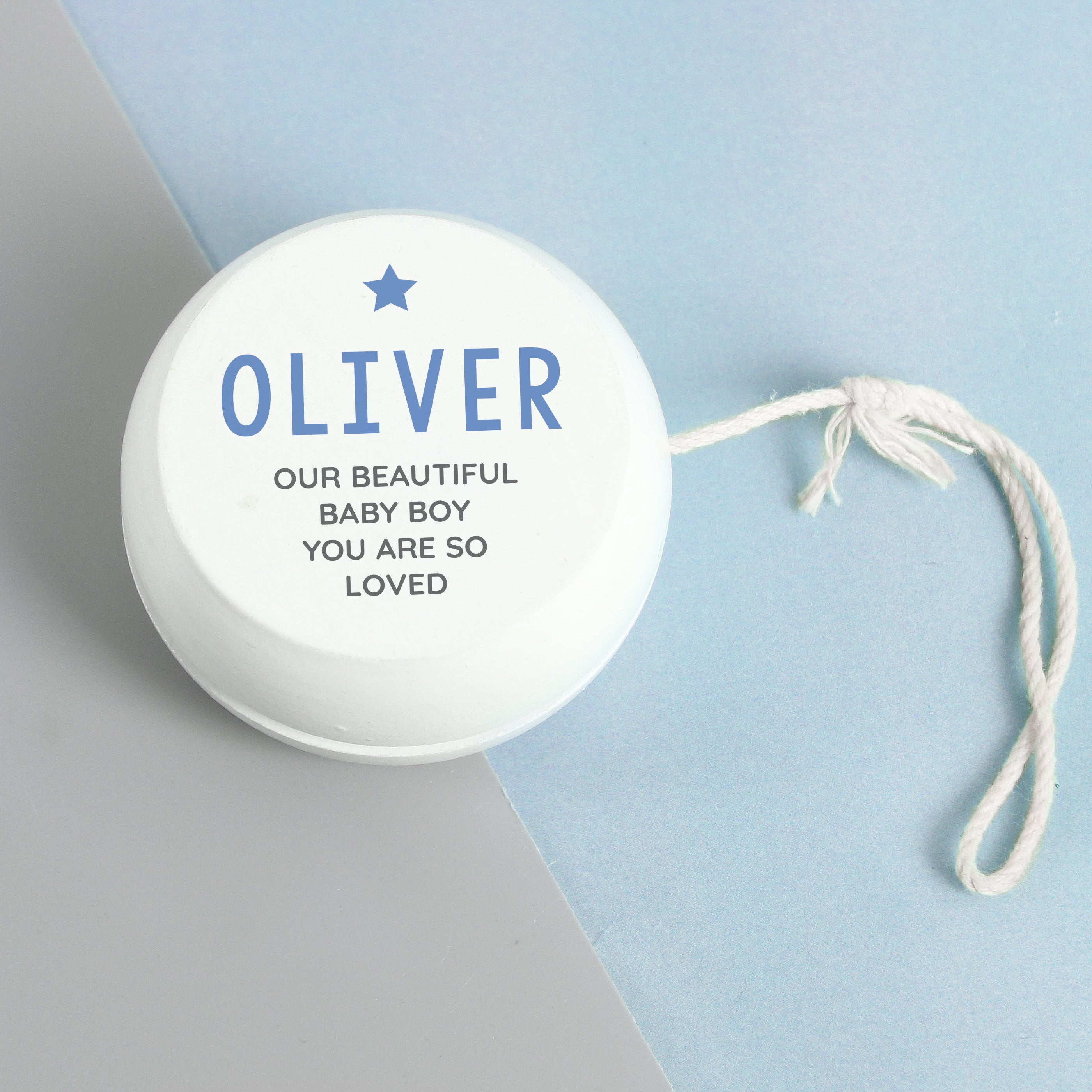 Personalised Blue Star White Wooden Yoyo