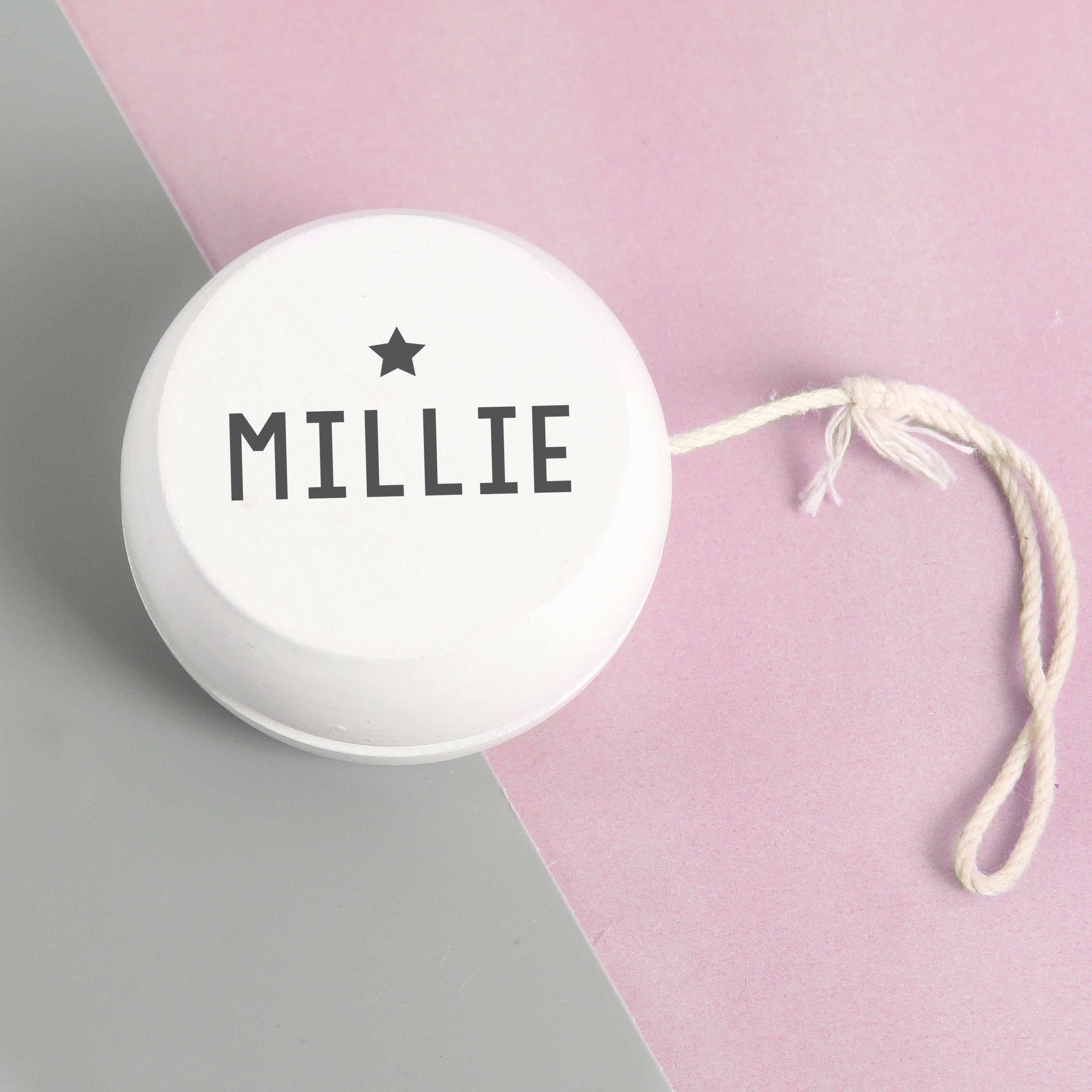 Personalised Grey Star White Wooden Yoyo