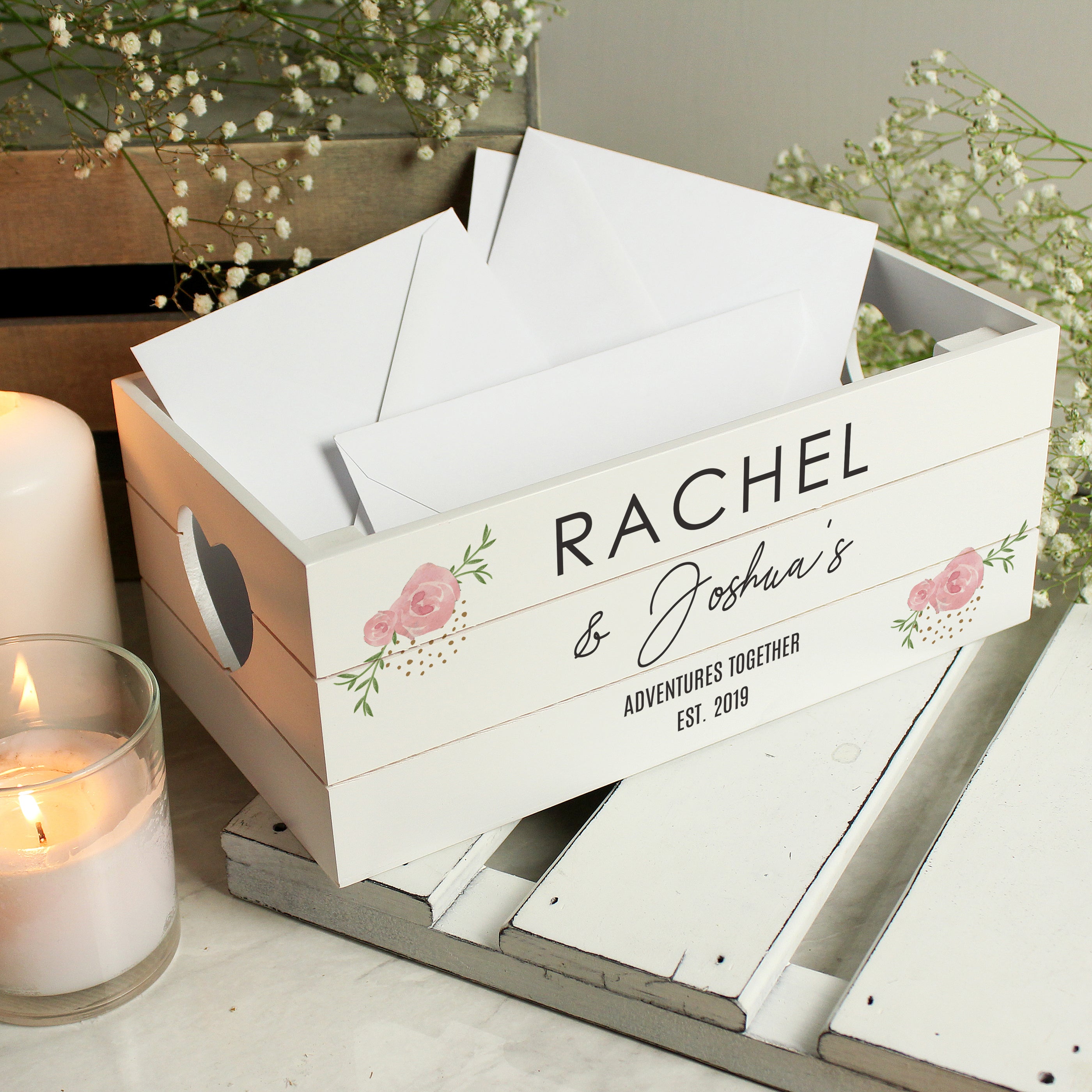 Personalised Abstract Rose White Wooden Crate