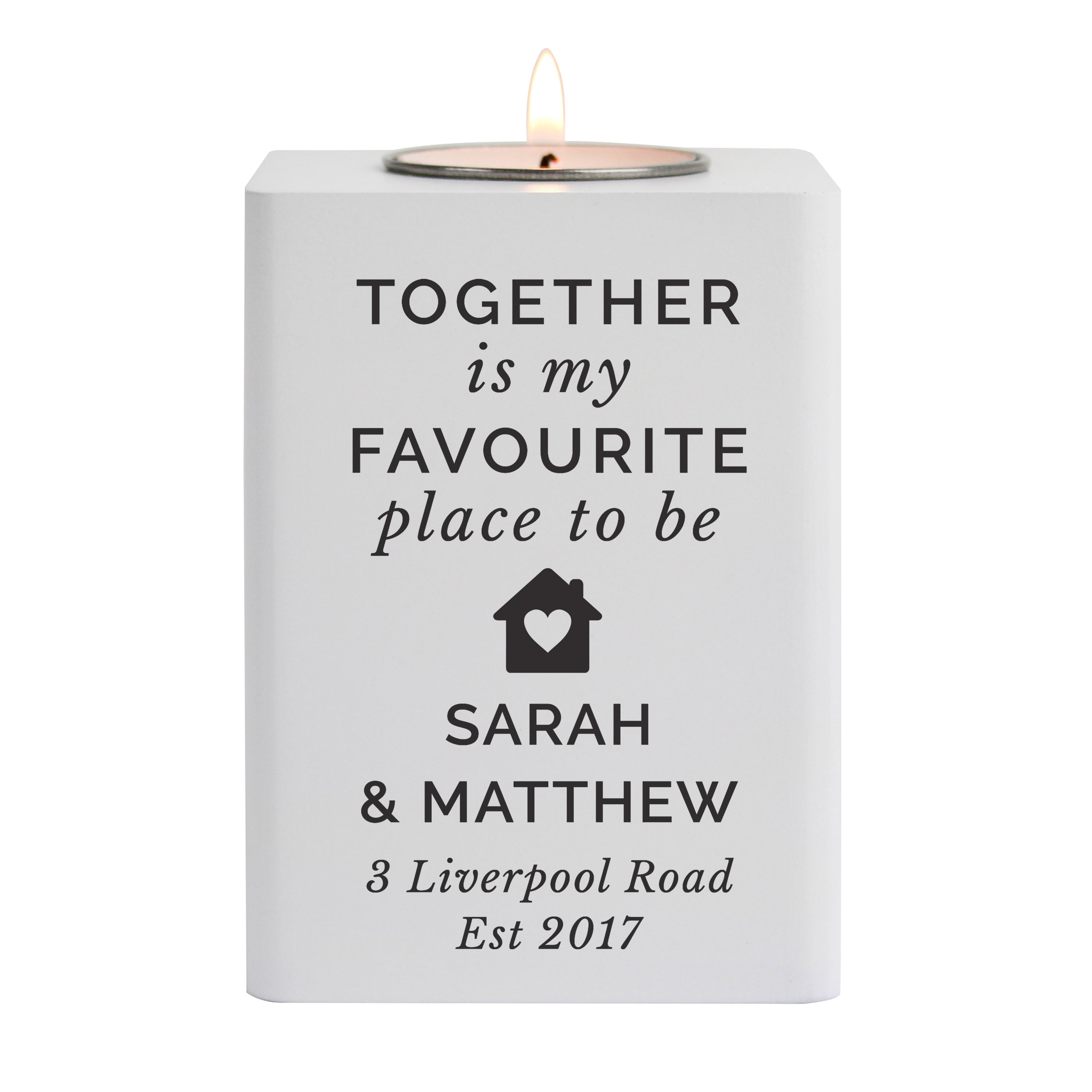 Personalised Home White Wooden Tea Light Holder