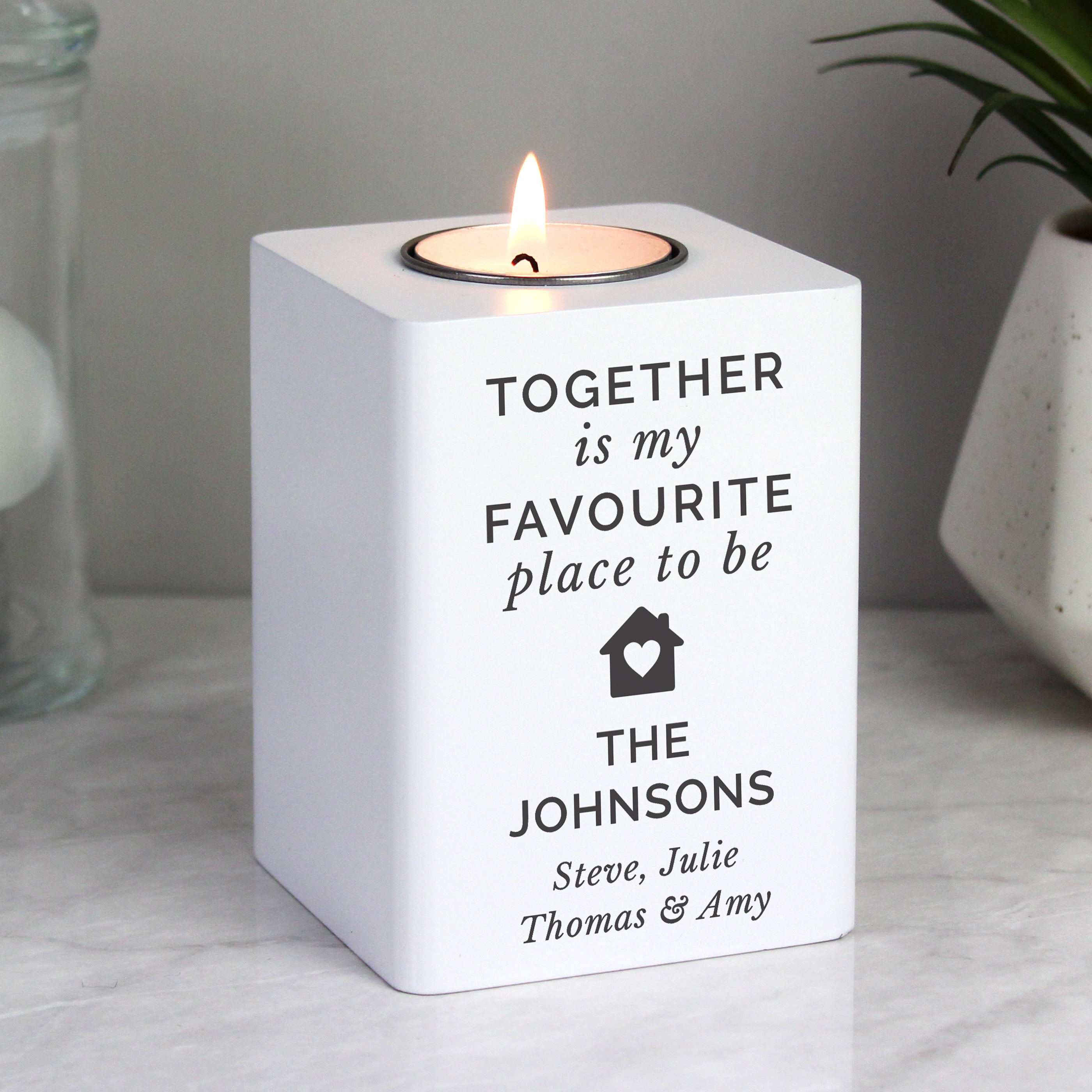 Personalised Home White Wooden Tea Light Holder