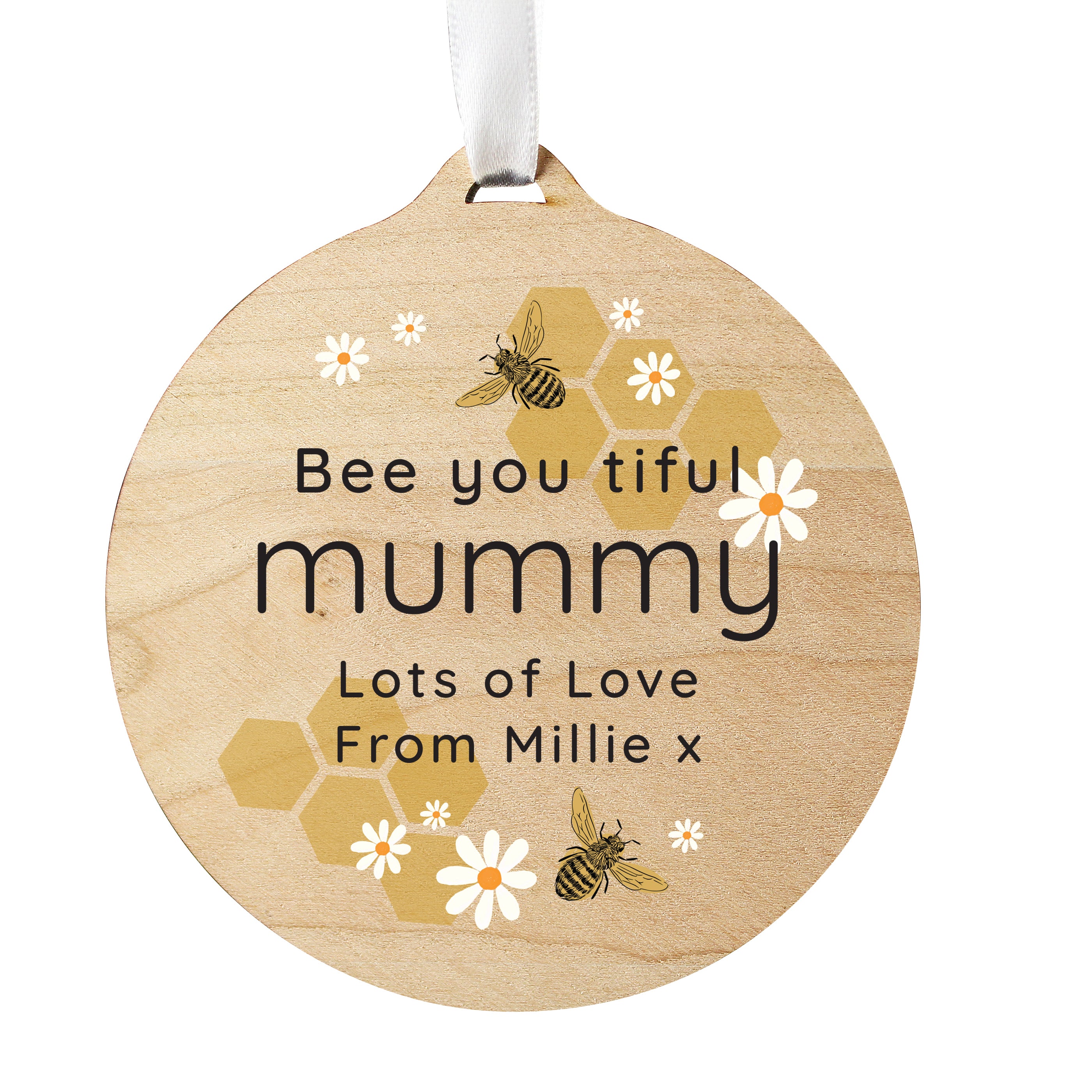 Personalised Bee Round Wooden Decoration