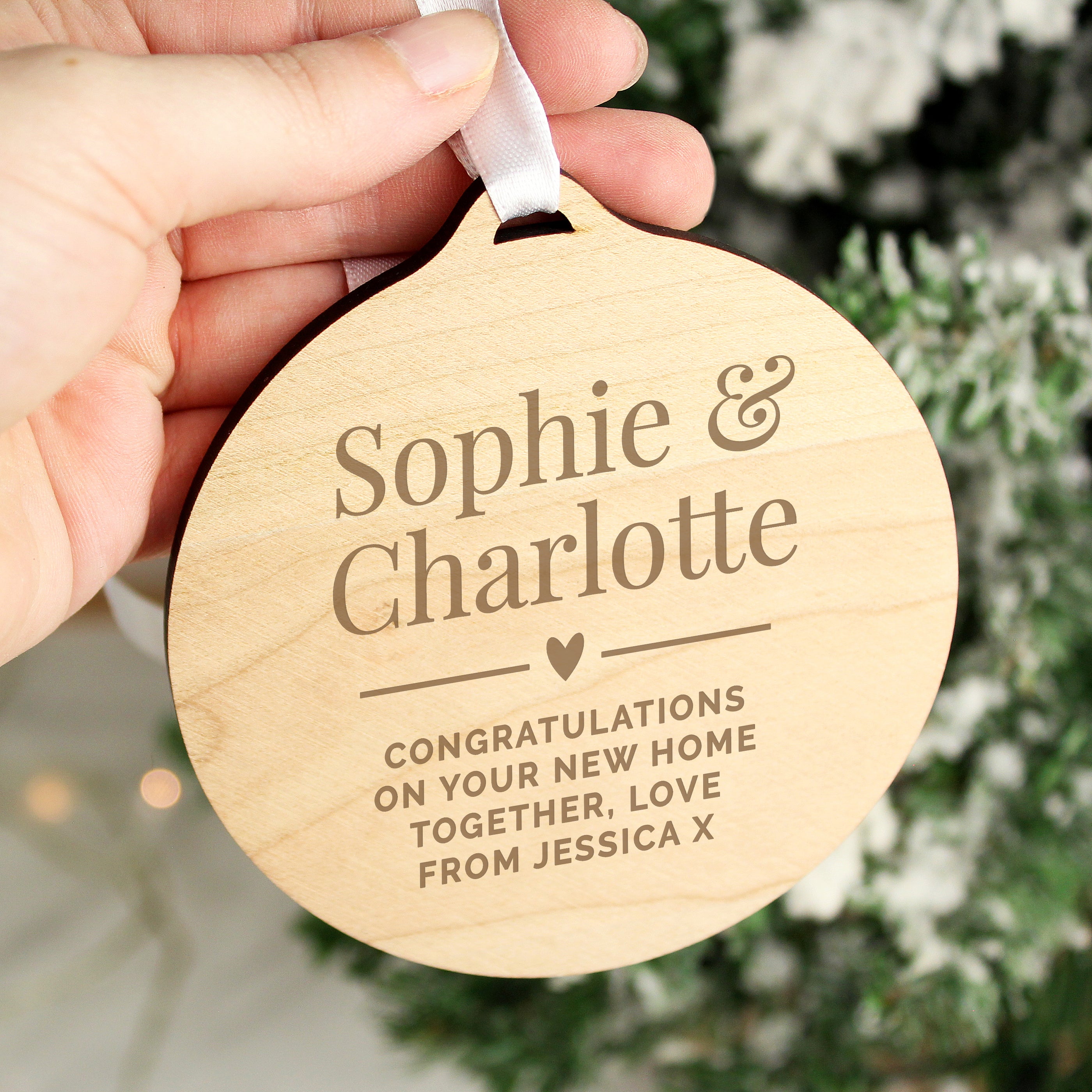 Personalised Couples Round Wooden Decoration