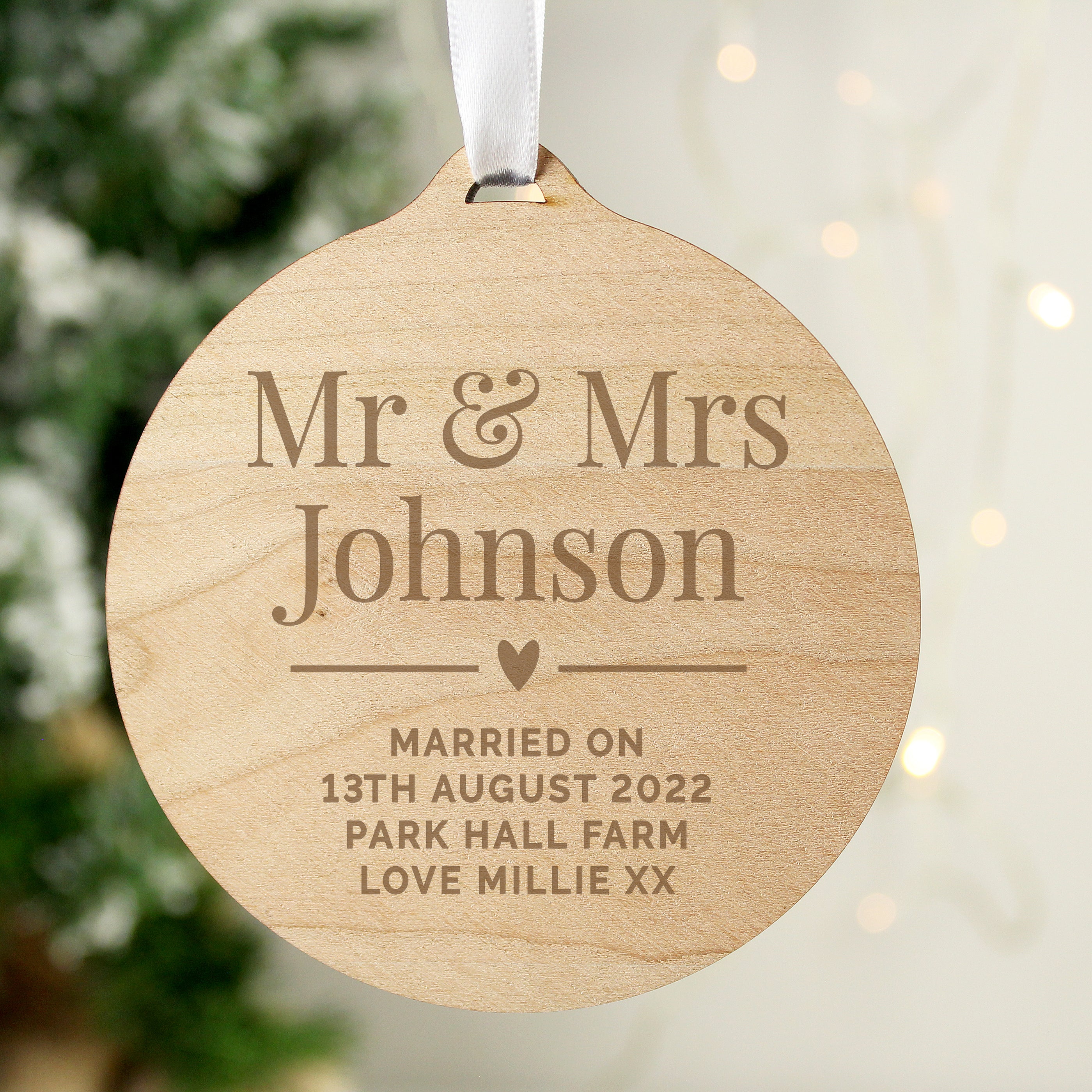 Personalised Couples Round Wooden Decoration