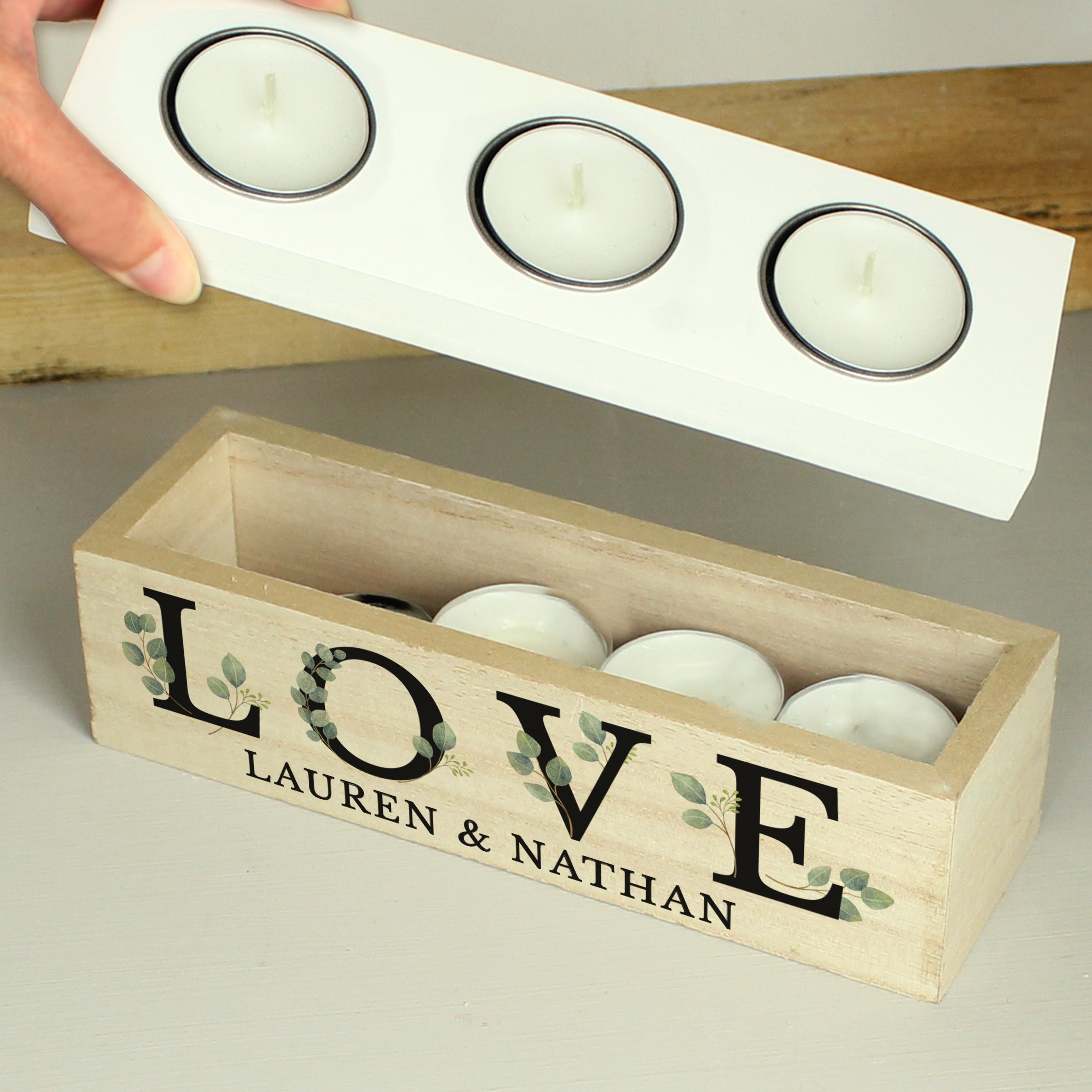 Personalised Botanical Triple Tea Light Box